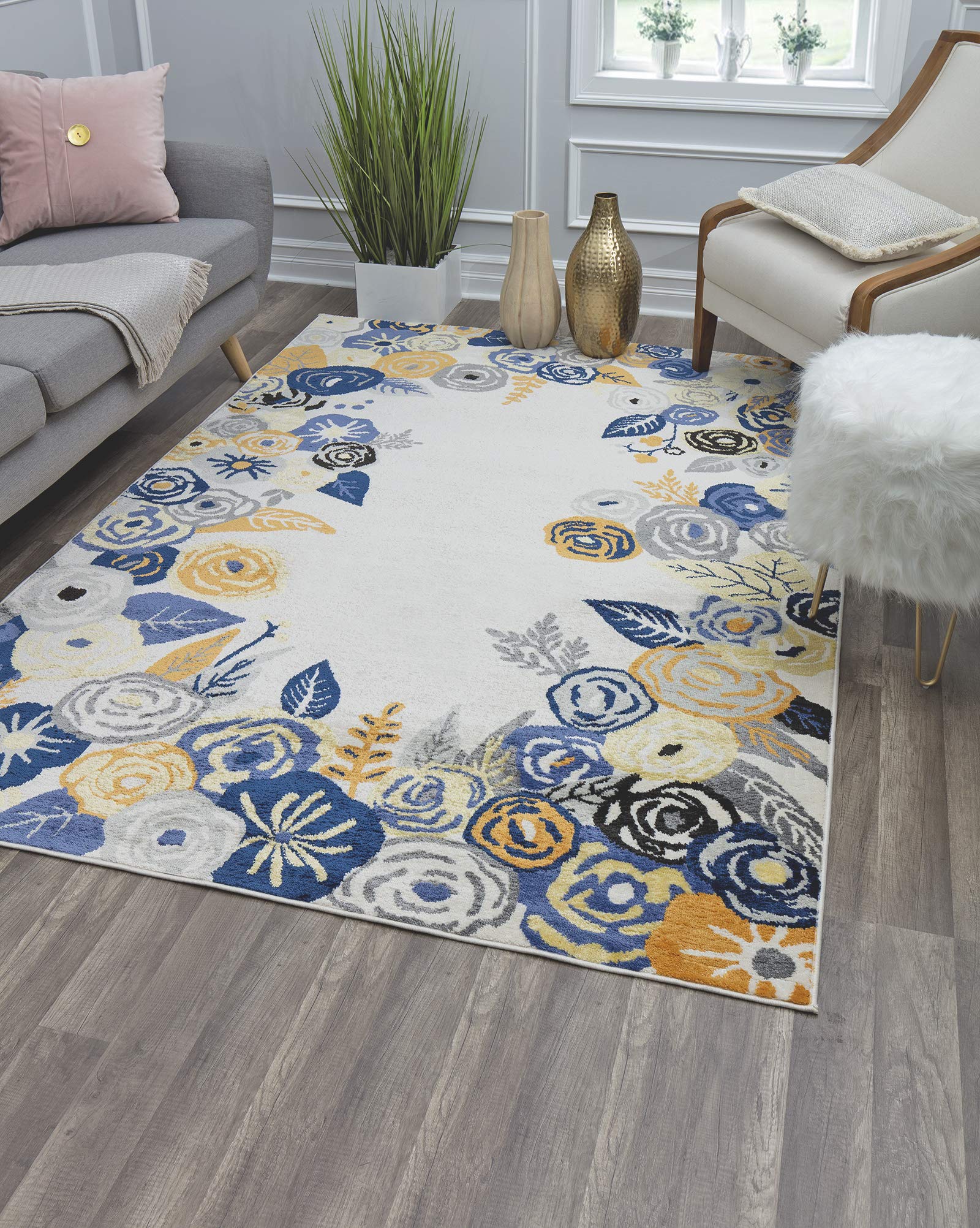 Rugs America 8'x10' Ivory & Multi Blooms Transitional Area Rug - Royal Blossom Golden Ivory VA35D | Perfect for Living Room, Bedroom & Dining Room Decor