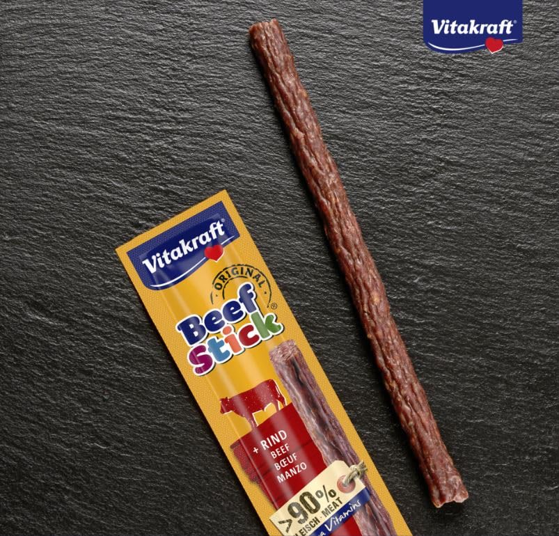 Vitakraft Natural Beef Flavor Dog Treats - 12g Chewy Sticks for Training & Rewards - High Protein Snacks for Small & Medium Dogs - Perfect for Outdoor Adventures & Playtime
