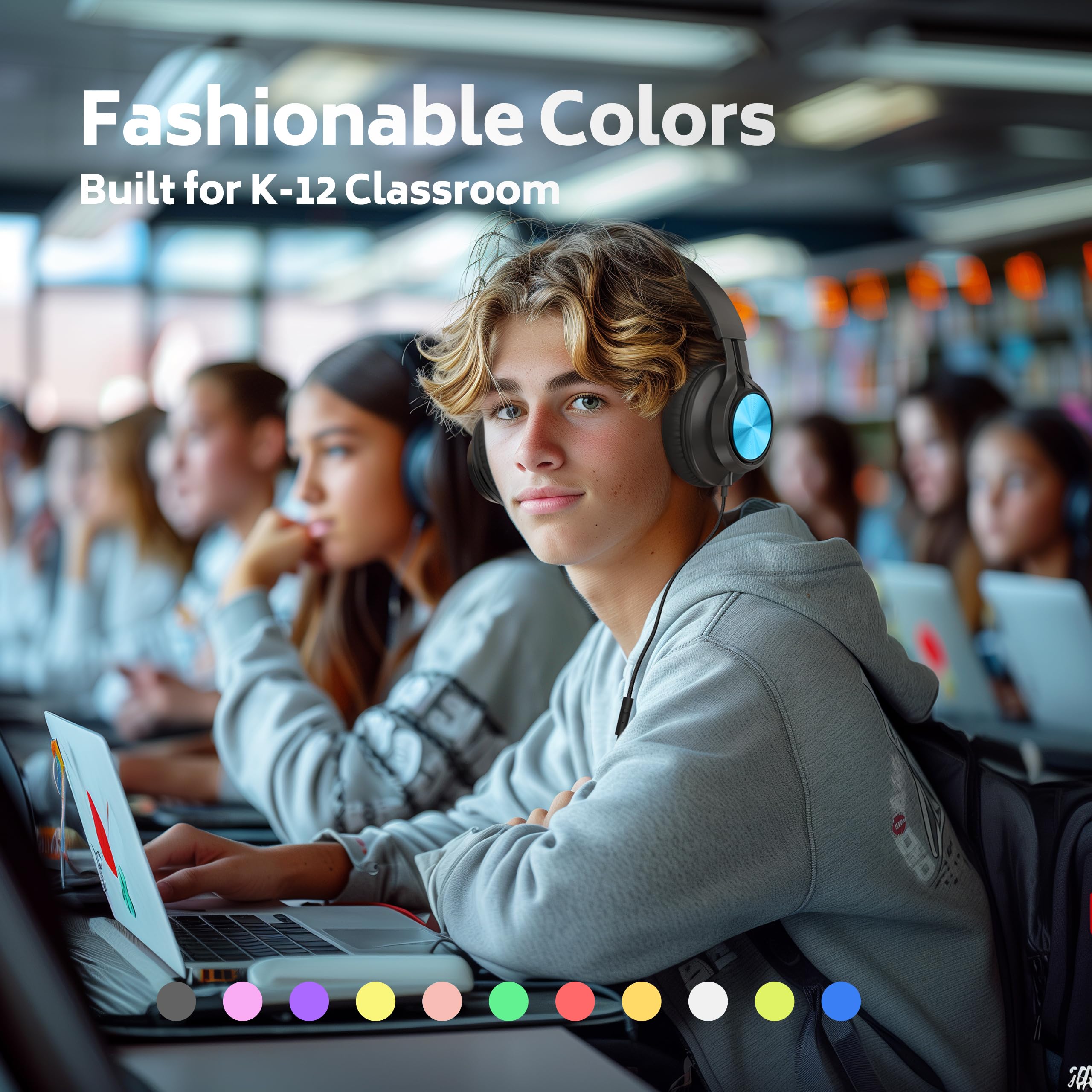 AILIHEN 12-Pack Bulk Wired Headphones for Students - Adjustable Over-Ear Foldable Headset with Microphone, HD Stereo Sound & 3.5mm Jack - Perfect for Classroom, Chromebook, Laptop, Online Learning (Multicolor)