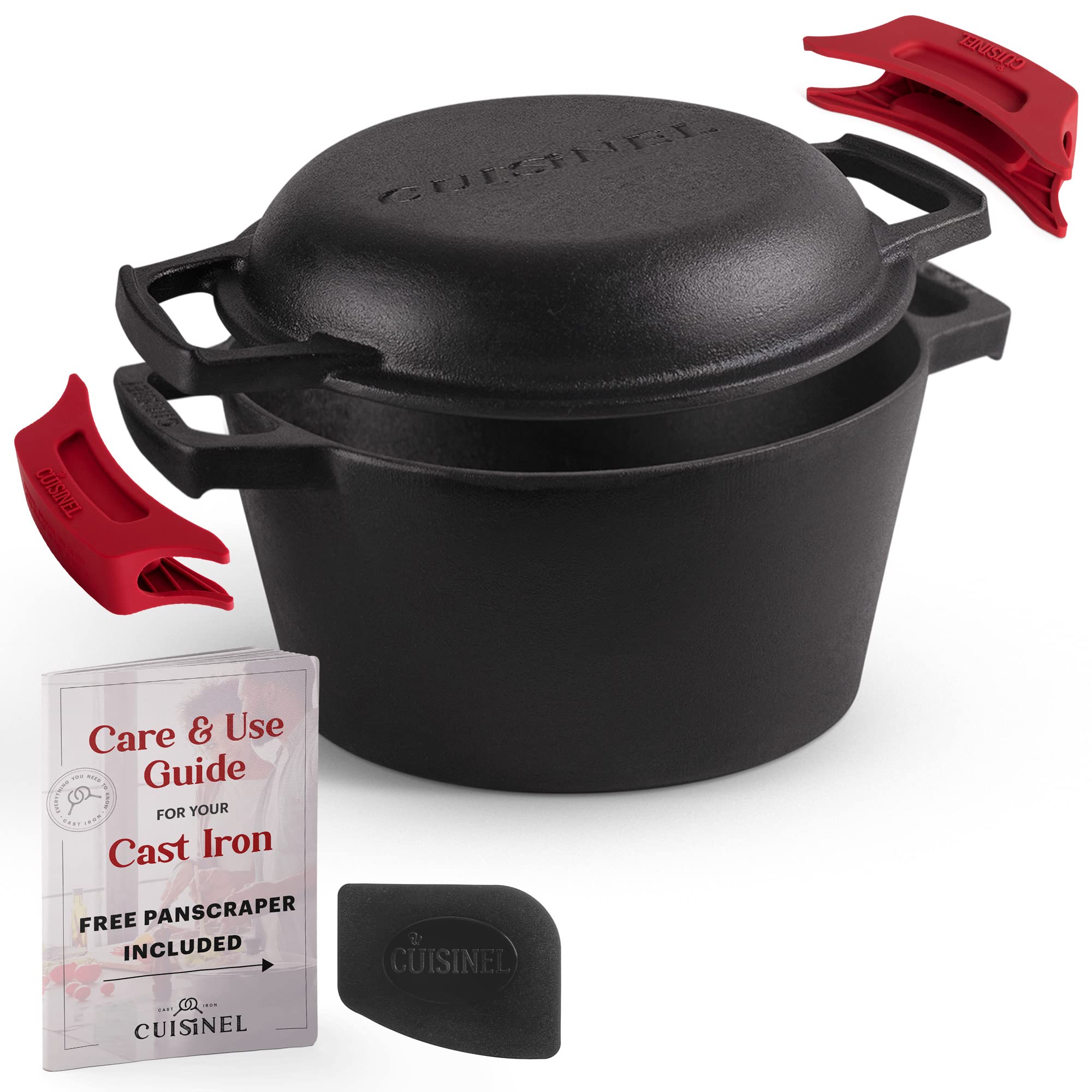 Pre-Seasoned 3-Quart Cast Iron Dutch Oven with 2-in-1 Combo Lid (8