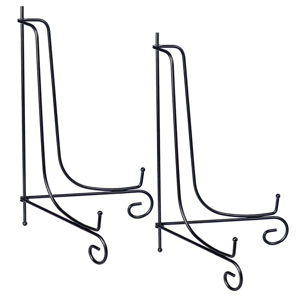 (2 Pack) 17 Inch Large Black Iron Easel Stand for Picture Frames, Decorative Plates, Tablets & Art - Heavy Duty Photo Display Holder for Home Decor, Gallery Exhibits & Office Presentations