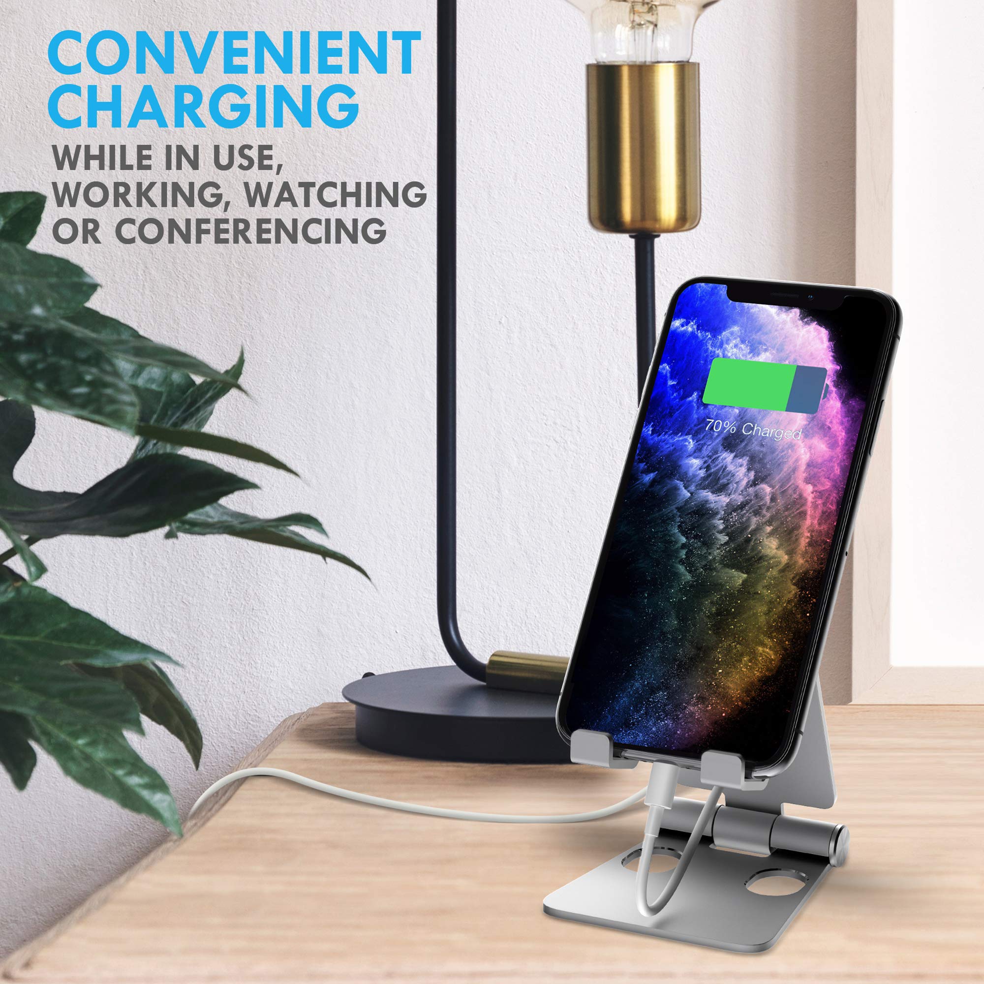 Aduro U-Rise Adjustable & Foldable Aluminum Phone Stand - Universal Cell Phone Holder for Desk, Tablet, iPhone, Samsung - Portable & Sturdy Silver Stand for Work, Watching Videos, Video Calls