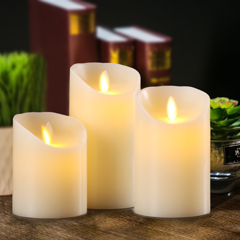 Real Wax Flameless LED Candles Set - Battery Operated Pillar Candles with Remote Control, 24-Hour Timer & Flickering Effect (4