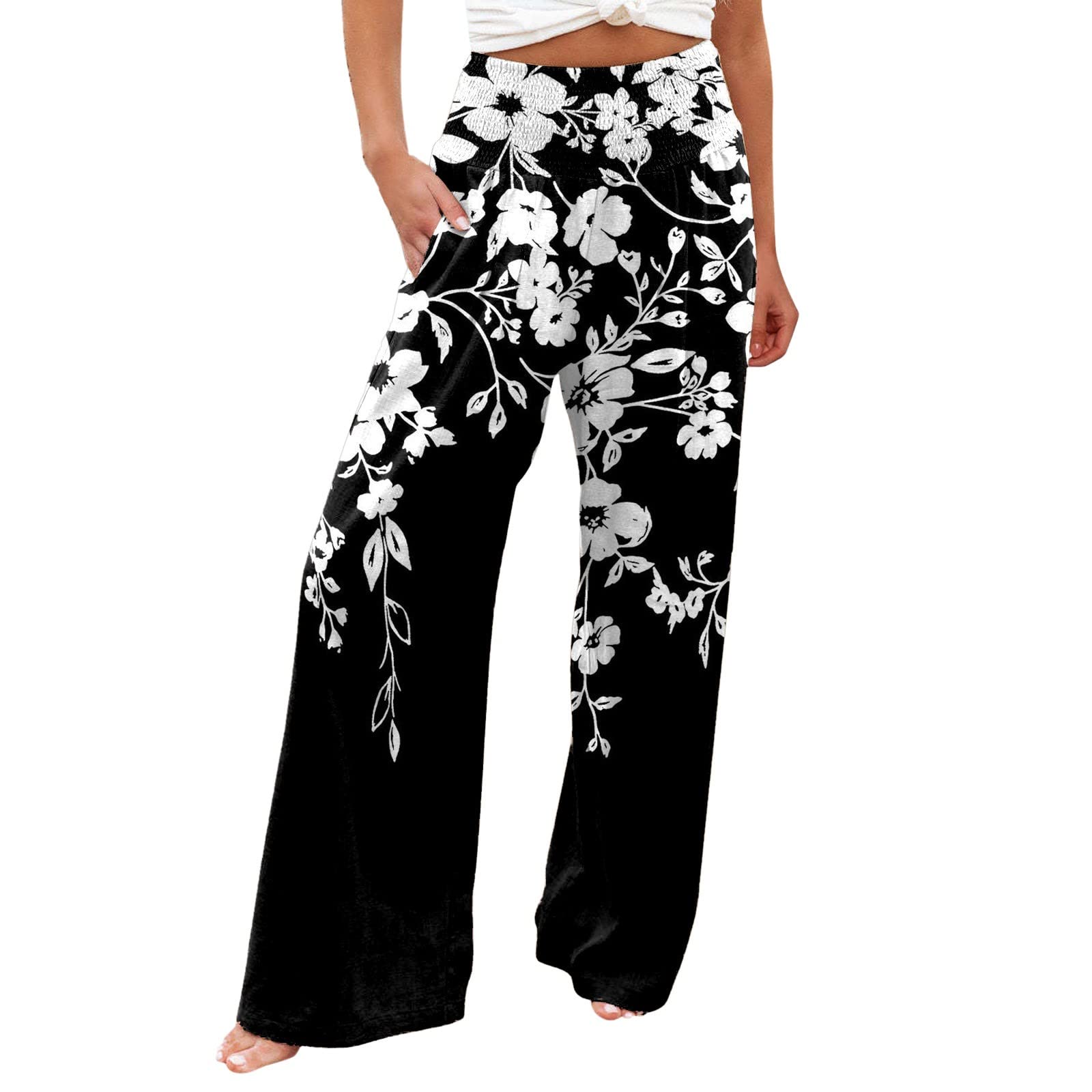 Women's Casual Cotton Linen Beach Pants - Loose Fit Cropped Trousers with Pockets | Comfortable Summer Vacation, Yoga, Travel & Lounge Wear