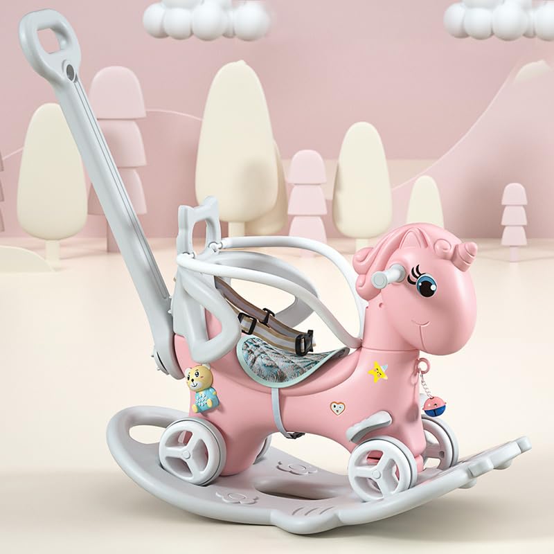 Wooden Rocking Horse for Toddlers 1-3 Years Old - Safe Baby Rocking Toy with Push Handle, Adjustable Backrest & Removable Balance Board - Perfect Riding Toy Gift for Boys & Girls - Ideal for Indoor Play, Nursery Decor, and Birthday Presents