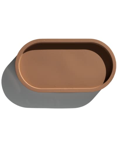 Janet Gwen Clay Concrete Oval Tray – Elegant Bathroom Vanity Tray for Soap Dispenser & Jewelry | Decorative Home Decor for Countertop, Dresser & Nightstand | Perfect for Organizing Jewelry, Coins & Trinkets