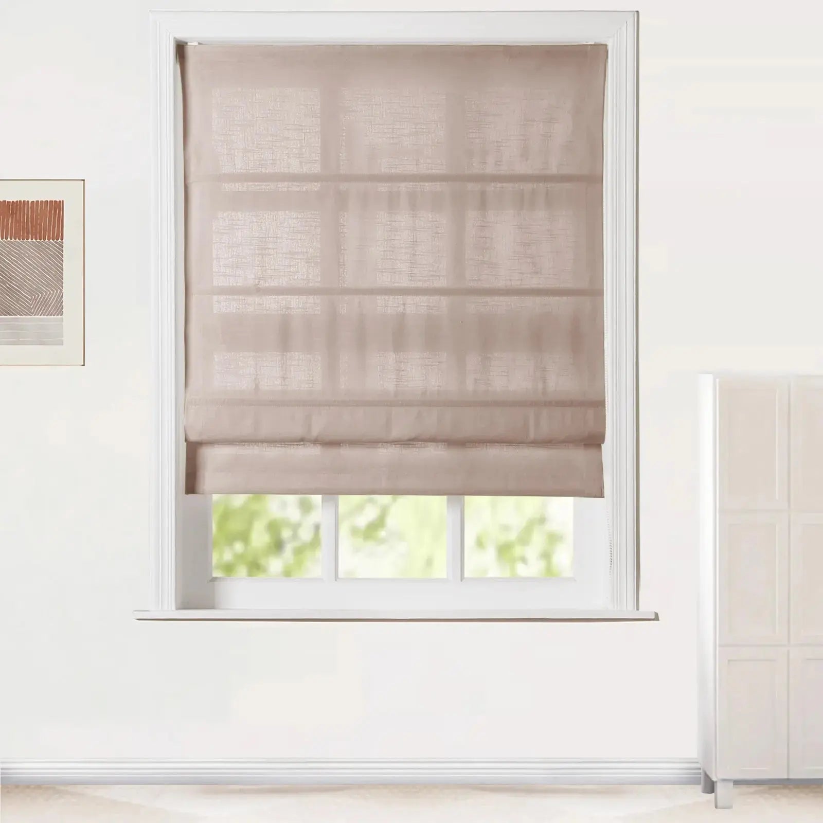 Jawara Linen Cotton Roman Shade with Cord Lift - Elegant Window Treatment for Living Room, Bedroom & Office