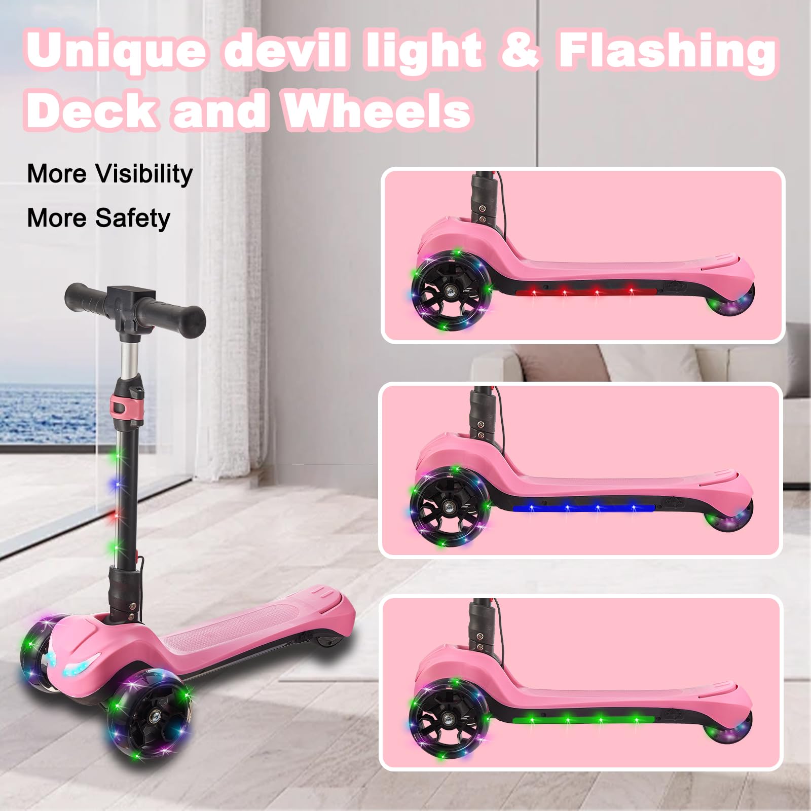 Best 3 Wheel Electric Scooter for Kids Ages 3-12 - Foldable Design with LCD Display, Colorful LED Lights & Adjustable Height - Safe 5Mph Speed & Long Battery Life - Perfect for Neighborhood Rides, Park Adventures & Learning Balance