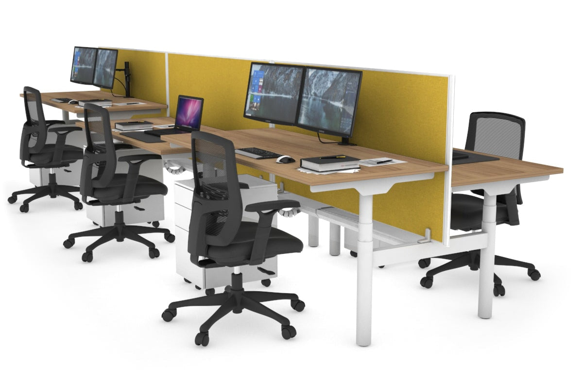 Flexi Premium Height Adjustable 6-Person H-Shaped Office Workbench - White Frame [1800mm x 700mm] for Collaborative Workspaces & Team Projects