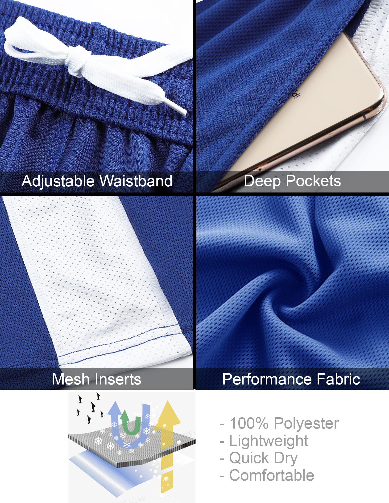 Liberty Imports 5-Pack Boys' Athletic Basketball Shorts - Quick Dry Mesh Gym Shorts with Pockets for Youth Sports & Casual Wear | Perfect for Basketball, Running, and Everyday Active Lifestyle