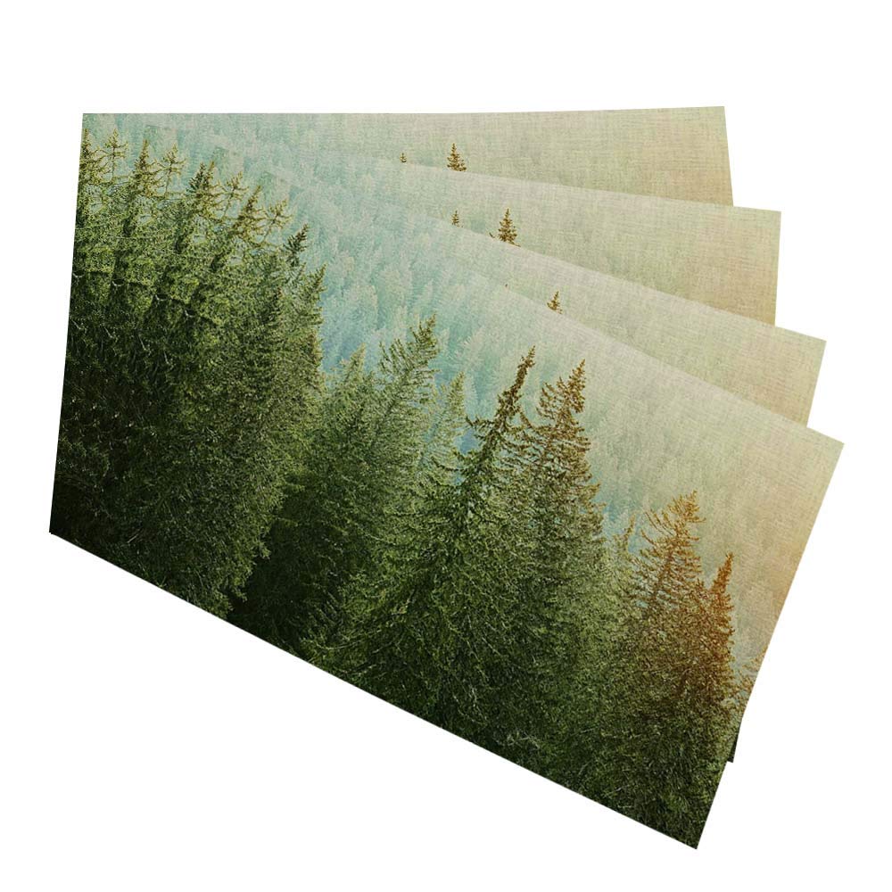 Set of 4 Washable Fir & Pine Tree Placemats - Eco-Friendly Fabric Table Mats for Dining Room Decor, Kitchen, and Holiday Dinner Parties
