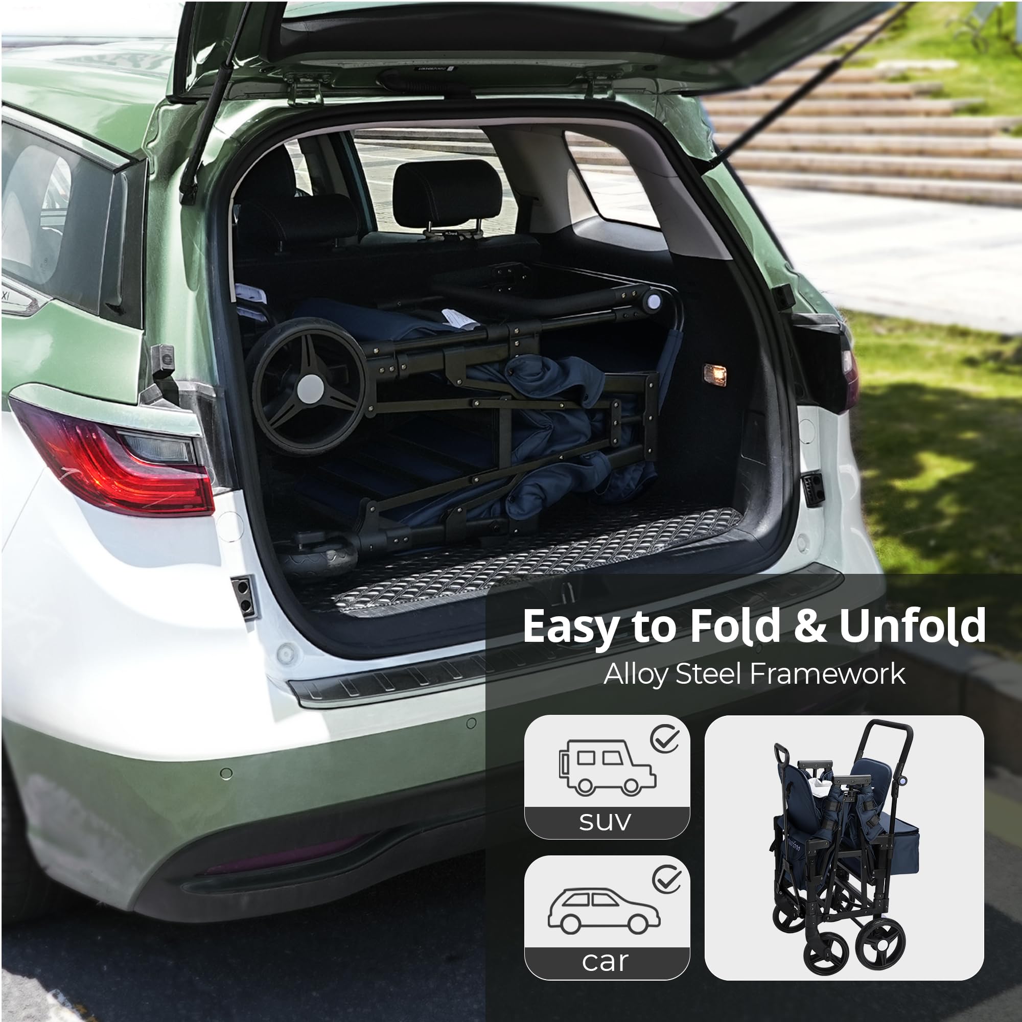 **2-in-1 Stroller Wagon for Kids & Toddlers - Adjustable Handle, Foldable Design with Canopy & Organizer - Perfect for Park Outings, Beach Trips, and Shopping (Blue)**