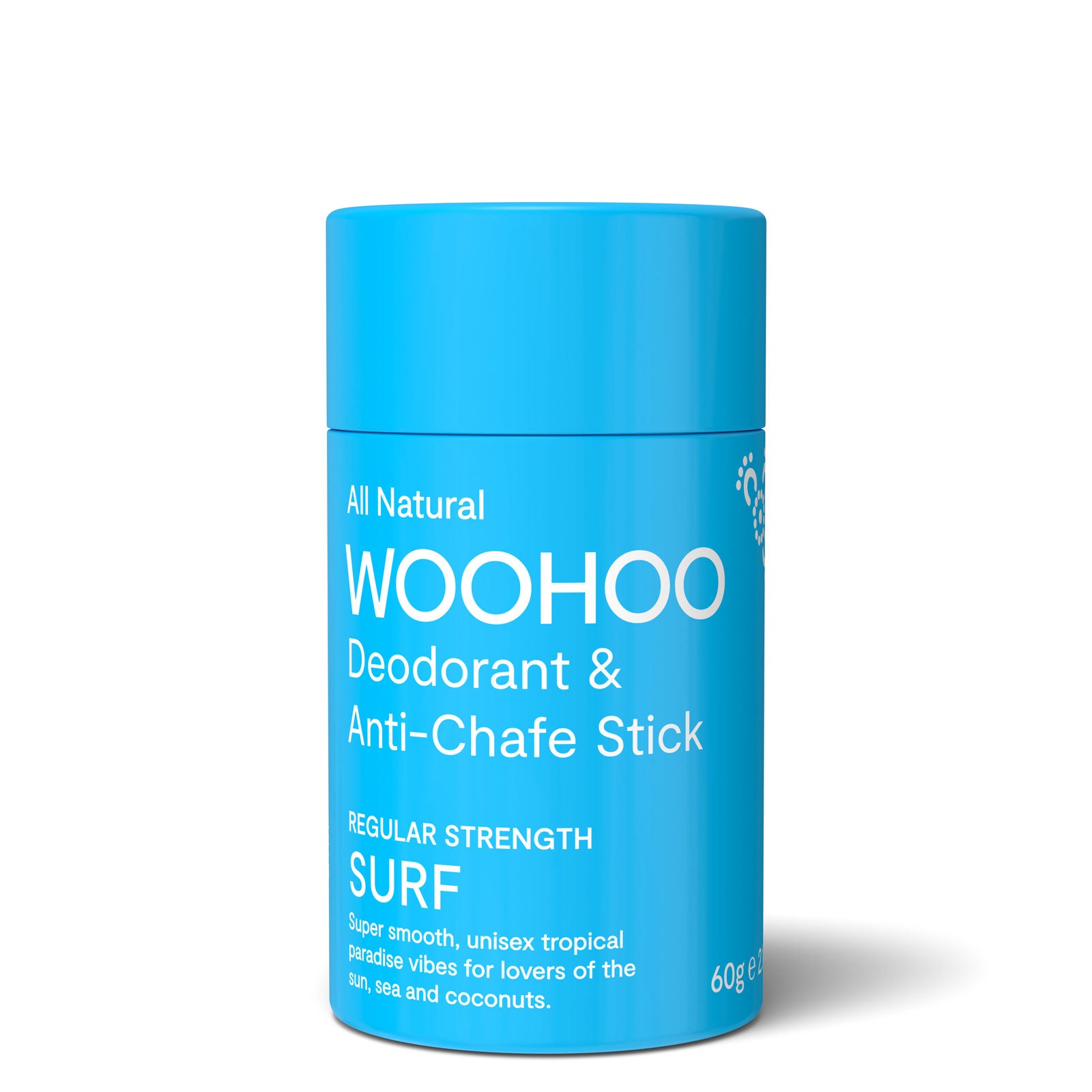 Woohoo Natural Deodorant & Anti Chafe Stick for Men & Women - 60g Surf Scent - Aluminum Free, Vegan & Cruelty Free - Perfect for Surfing, Hiking & Outdoor Activities