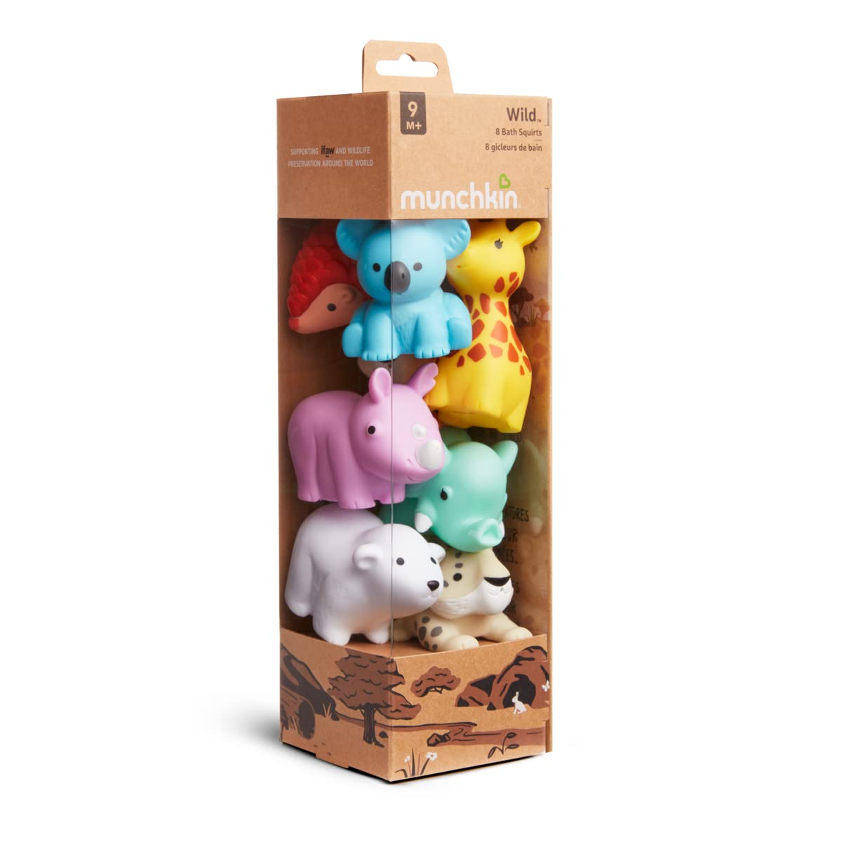 Munchkin Floating WildLove Animal Themed Rubber Bath Squirt Toys for Babies & Toddlers - 8 Pack Wild Animals Bath Toys for Fun & Learning | Perfect for Bathtime, Pool Play & Sensory Development