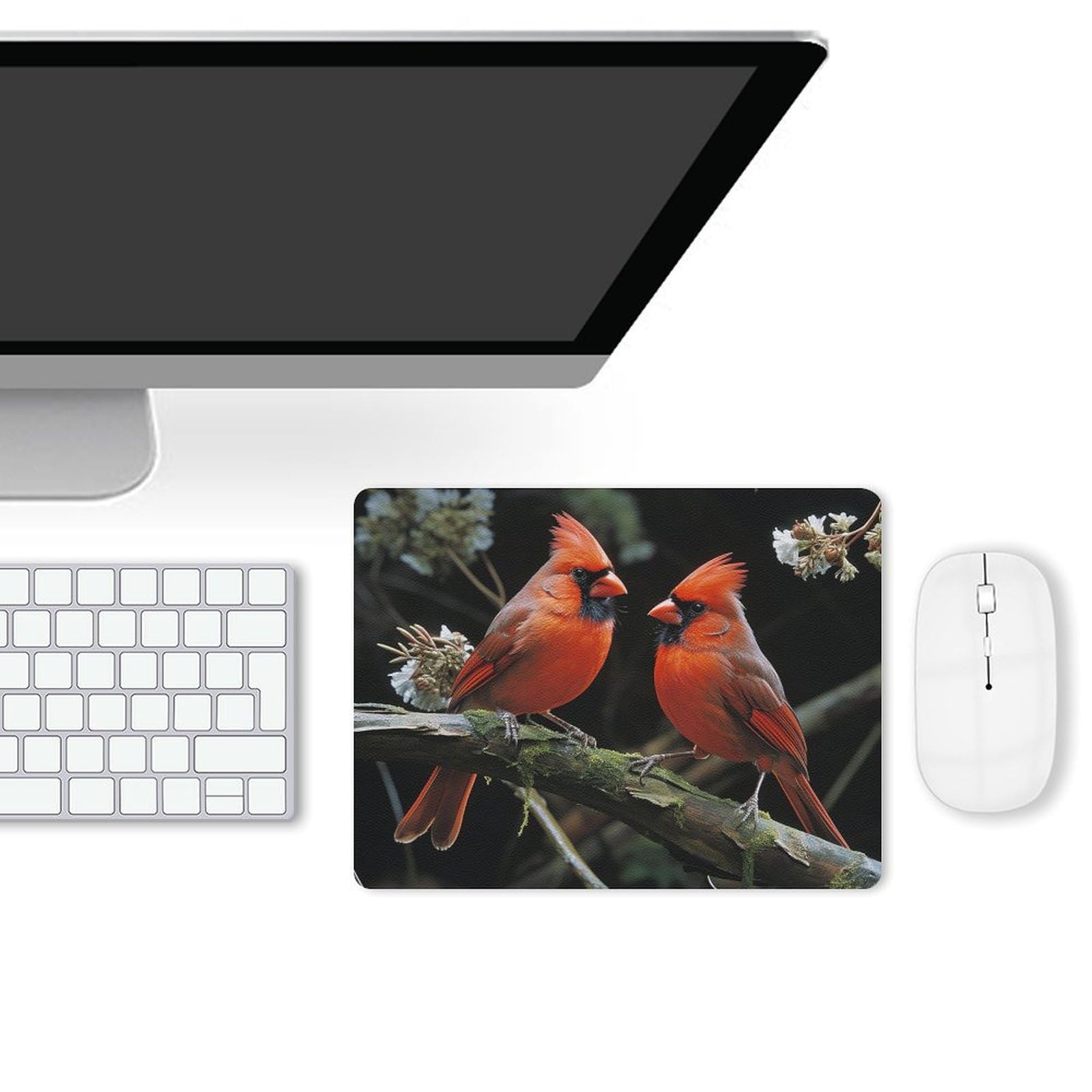Personalized Leather Mouse Pad with Cardinals Birds Design - Anti-Slip Gaming & Office Mouse Mat for Computer, Laptop, Home & Work Desk Accessories | Perfect for PC Gamers, Office Workers & Home Use