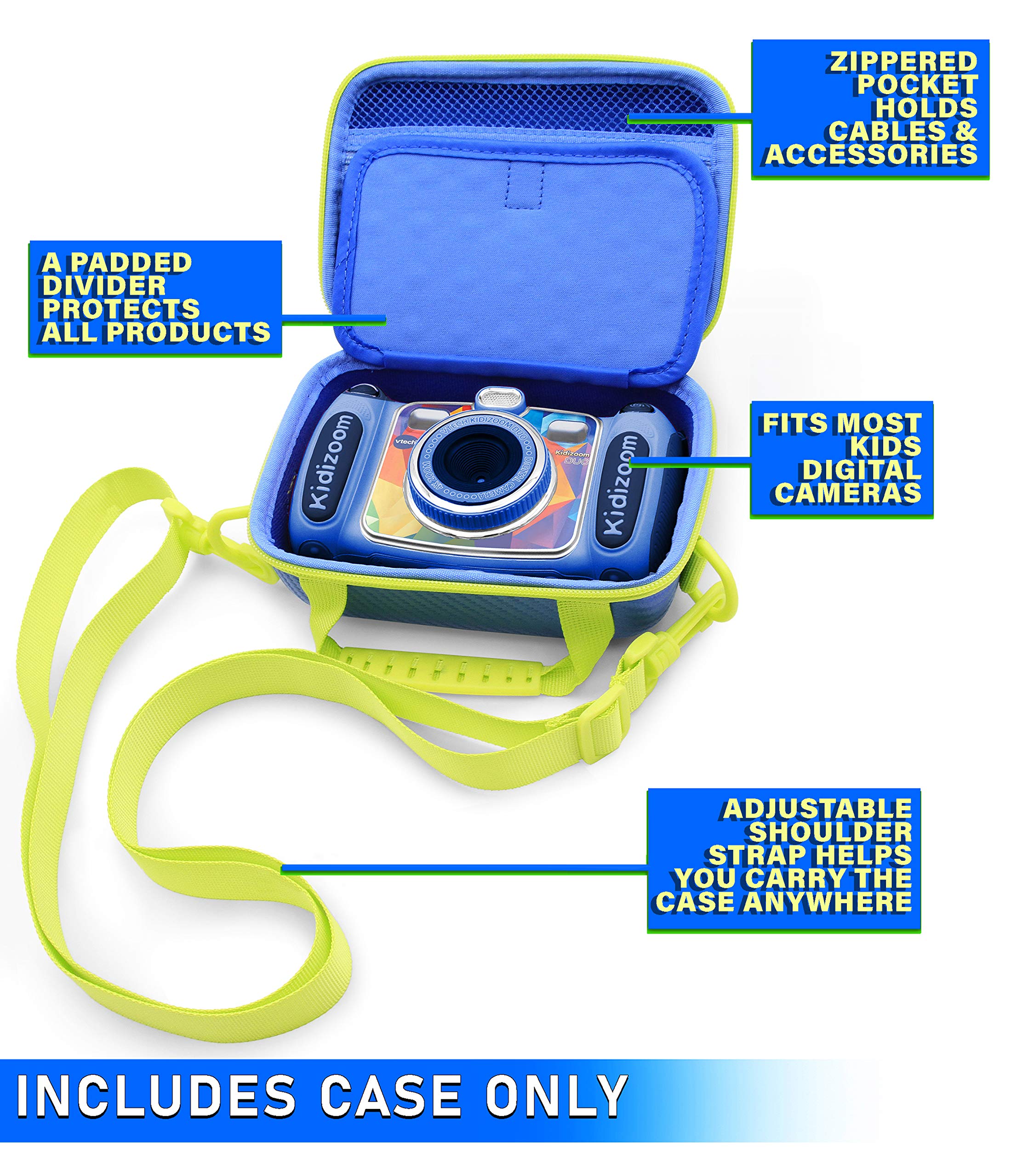 CASEMATIX Protective Camera Case for VTech KidiZoom Camera - Shockproof Travel Storage with Shoulder Strap & Padded Interior (Blue) | Perfect for Kids' Travel, Outdoor Adventures & School Projects