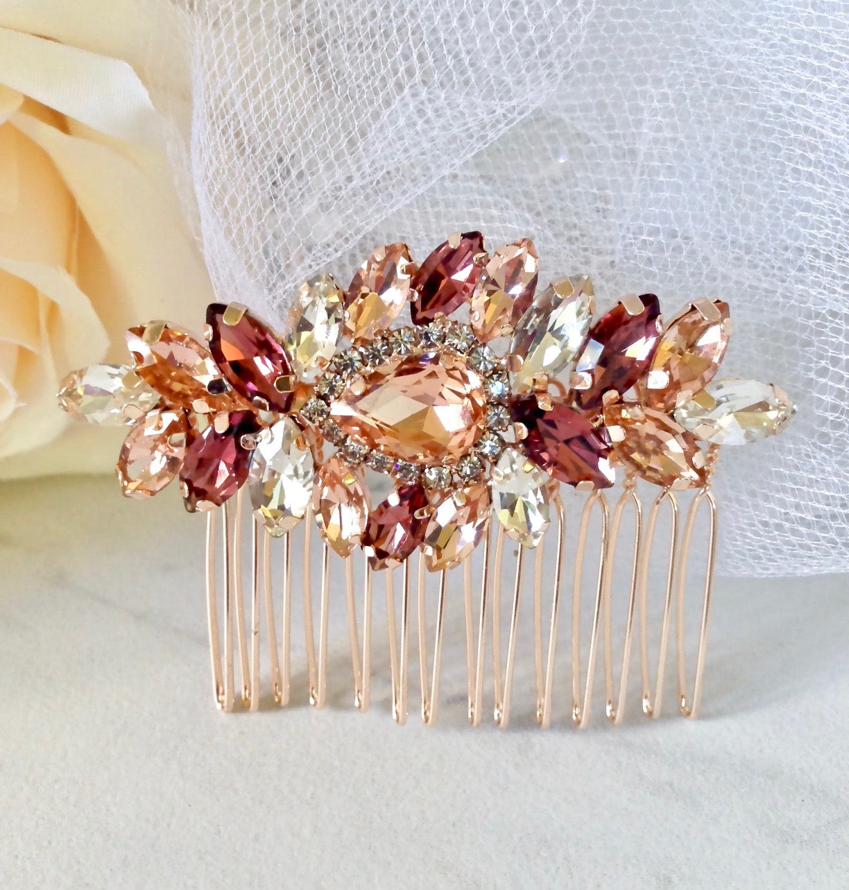 Elegant Rose Gold Bridal Hair Comb Set with Matching Earrings - Perfect for Weddings, Prom & Special Occasions