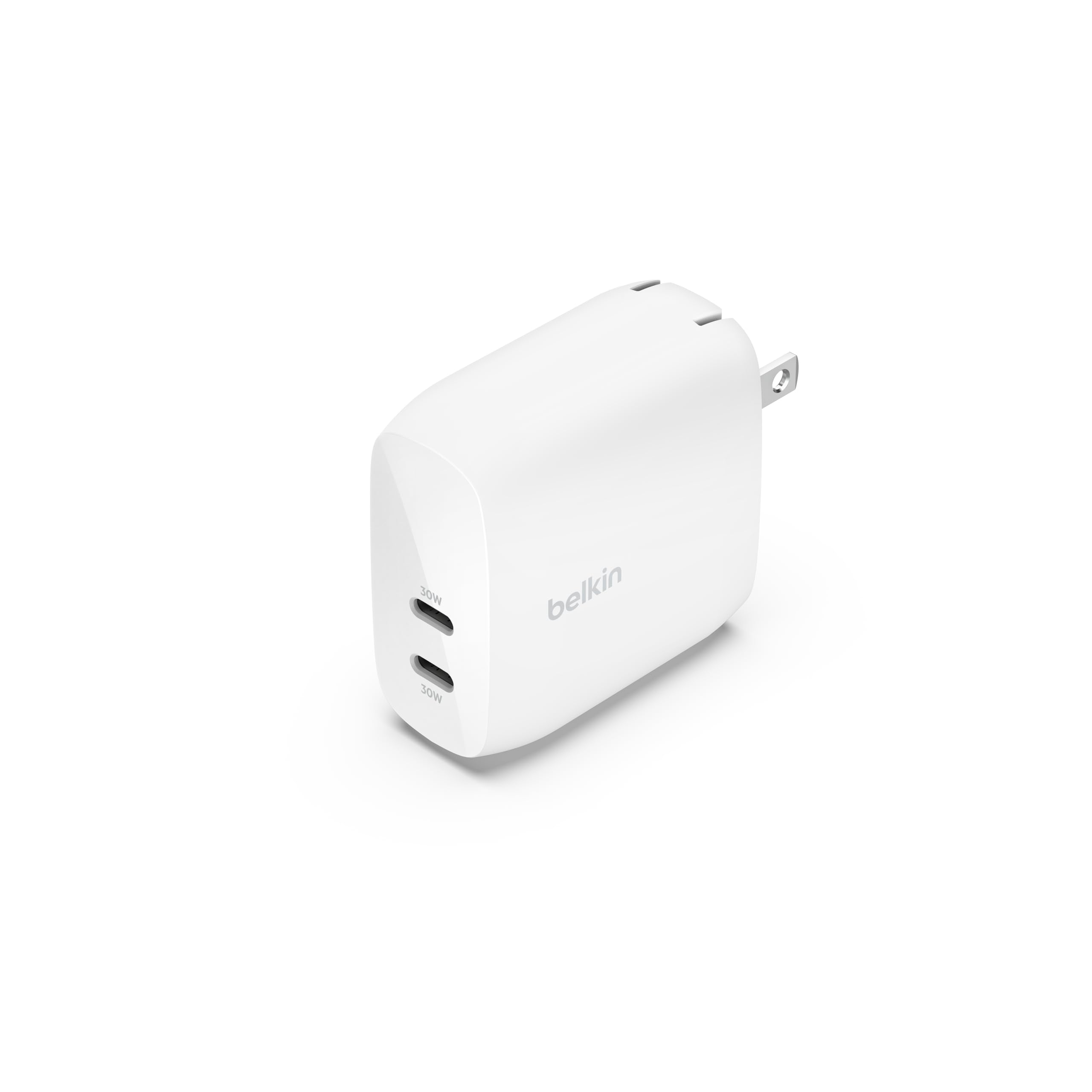 Belkin BoostCharge 60W Dual USB-C Wall Charger with PPS - Fast Charging for iPhone 16, iPad, Samsung Galaxy S25, Google Pixel - Includes USB-C to Lightning & USB-C to USB-C Cables - Perfect for Home, Office & Travel - White
