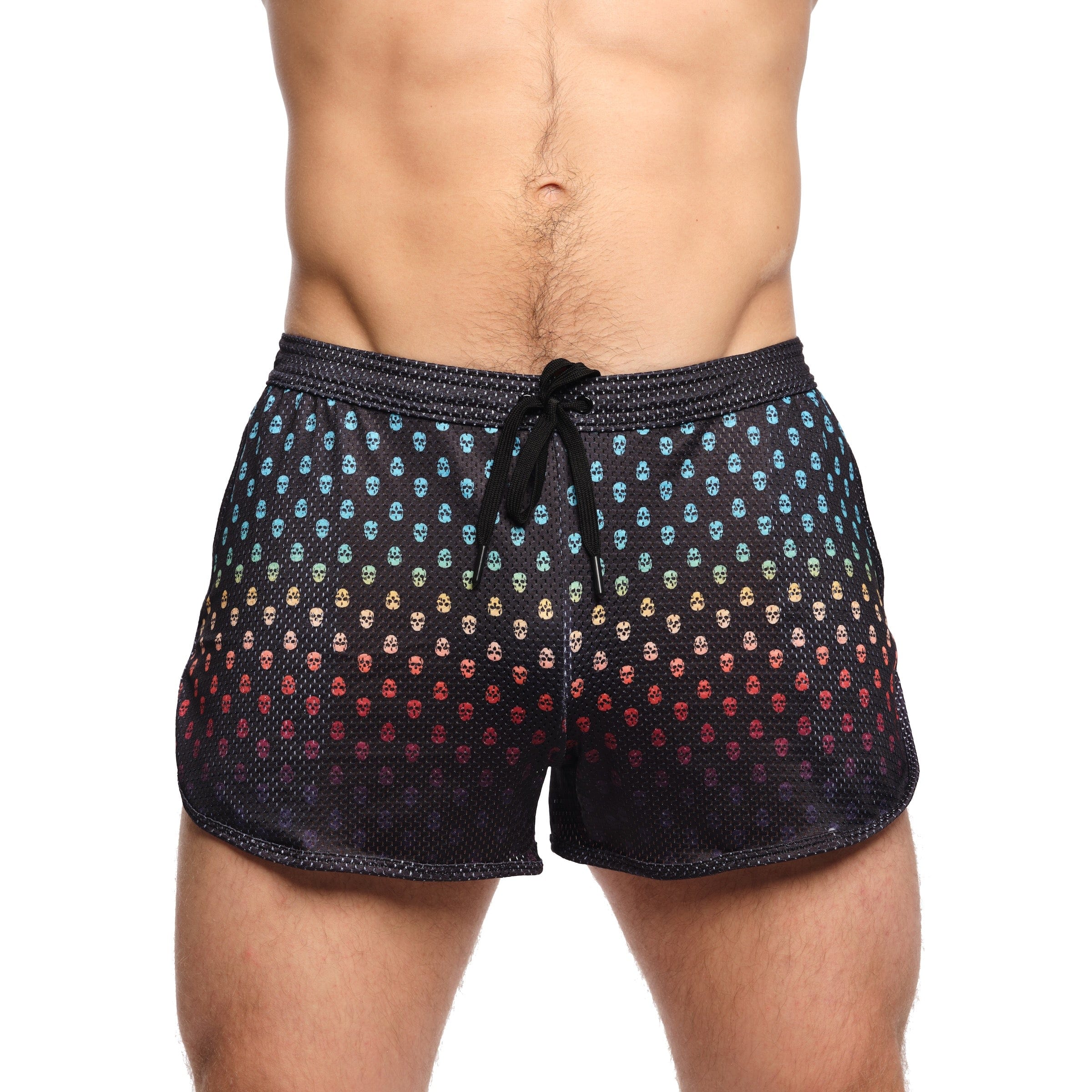Gothic Ombre Skull Mesh Shorts - Trendy Black & Red Gradient Design for Women | Perfect for Halloween Costumes, Rave Outfits & Streetwear Fashion
