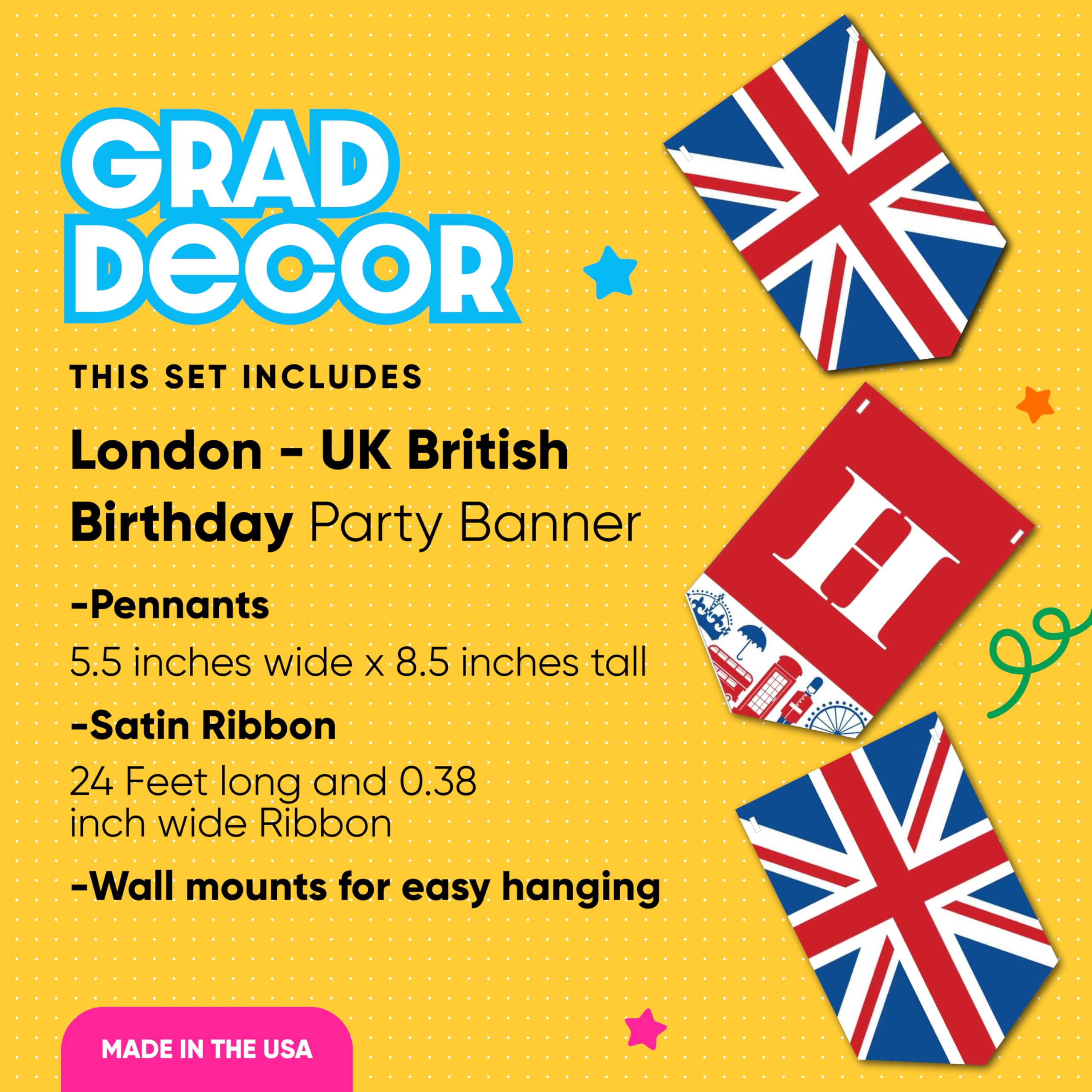 Big Dot of Happiness Cheerio London - British UK Birthday Party Bunting Banner Decorations | Happy Birthday Sign for Home, Office & Outdoor Celebrations