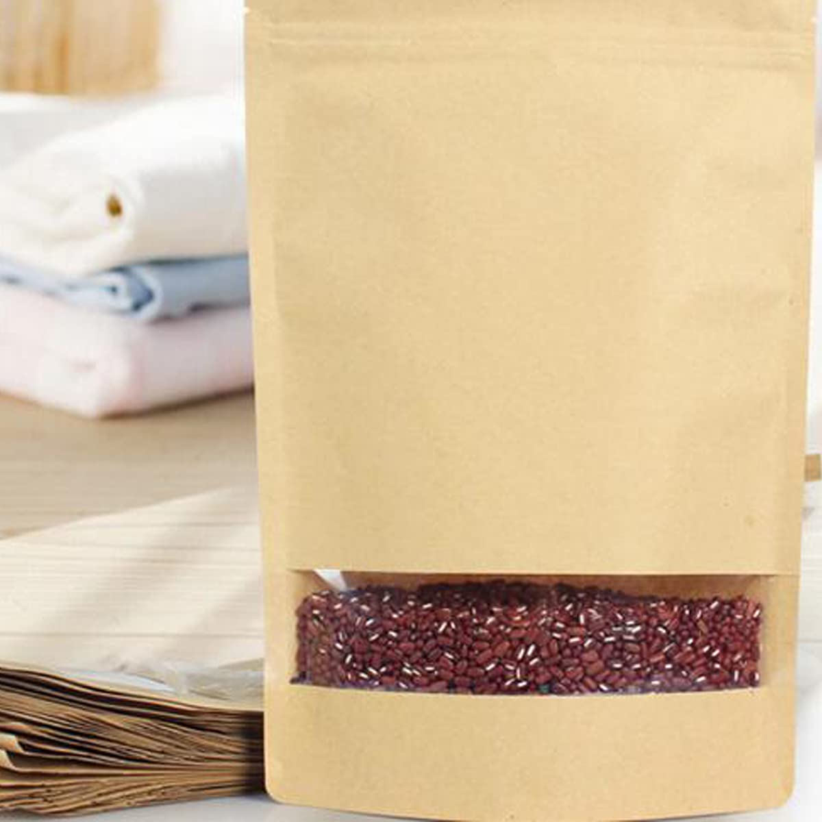 100 Pcs Kraft Stand Up Pouches with Ziplock & Tear Notch - 4.7