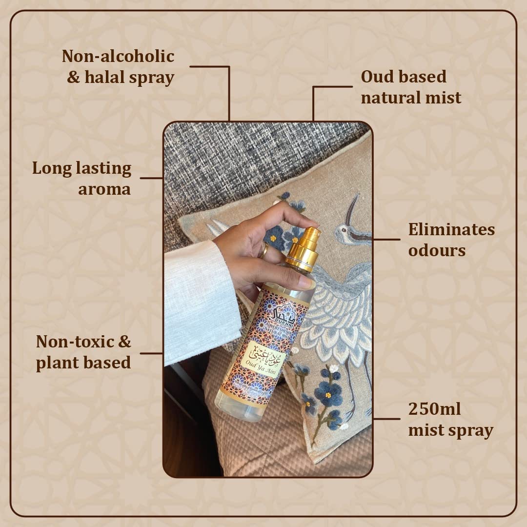 Premium Arabic Oud Room Spray 250ml - Natural Air Freshener & Odor Eliminator for Home, Prayer Mats, Bed Linen, Sofa & Curtains | Long-Lasting Oud Fragrance for Relaxation & Spiritual Atmosphere