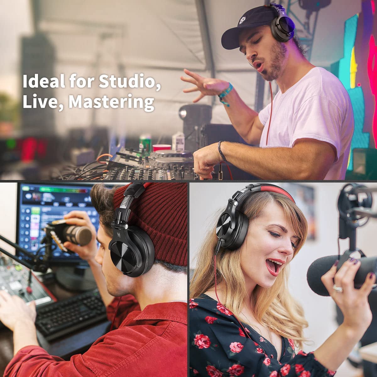 OneOdio Professional DJ Headphones - Studio Monitor Headphones with Stereo Bass Sound, Foldable Over-Ear Wired Headset with Mic for Mixing, Recording, Electric Drums, Keyboard & Guitar Amplifier - Perfect for Music Production, Podcasting & Gaming