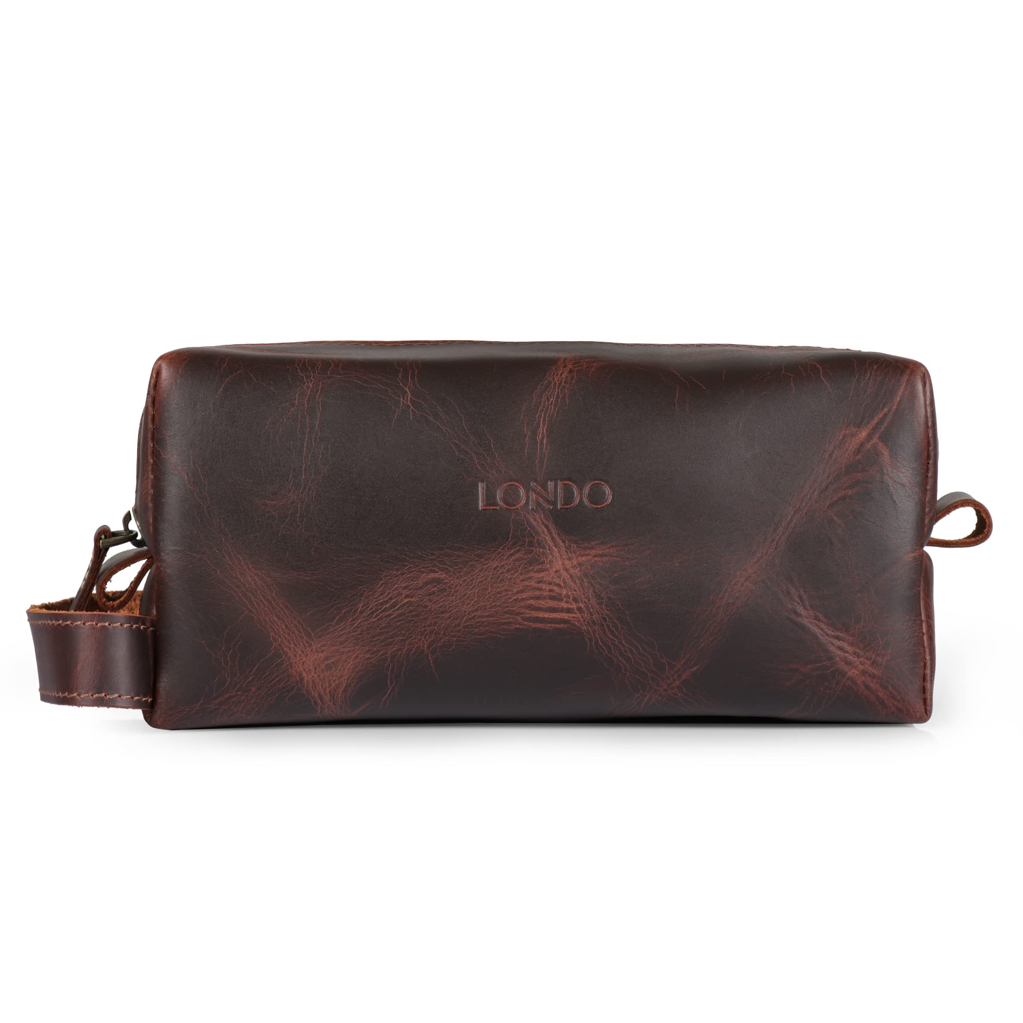 Genuine Leather Travel Toiletry Bag for Men & Women - Waterproof Makeup & Shaving Organizer - Perfect for Camping, Business Trips & Gym Essentials (Dopp Kit)