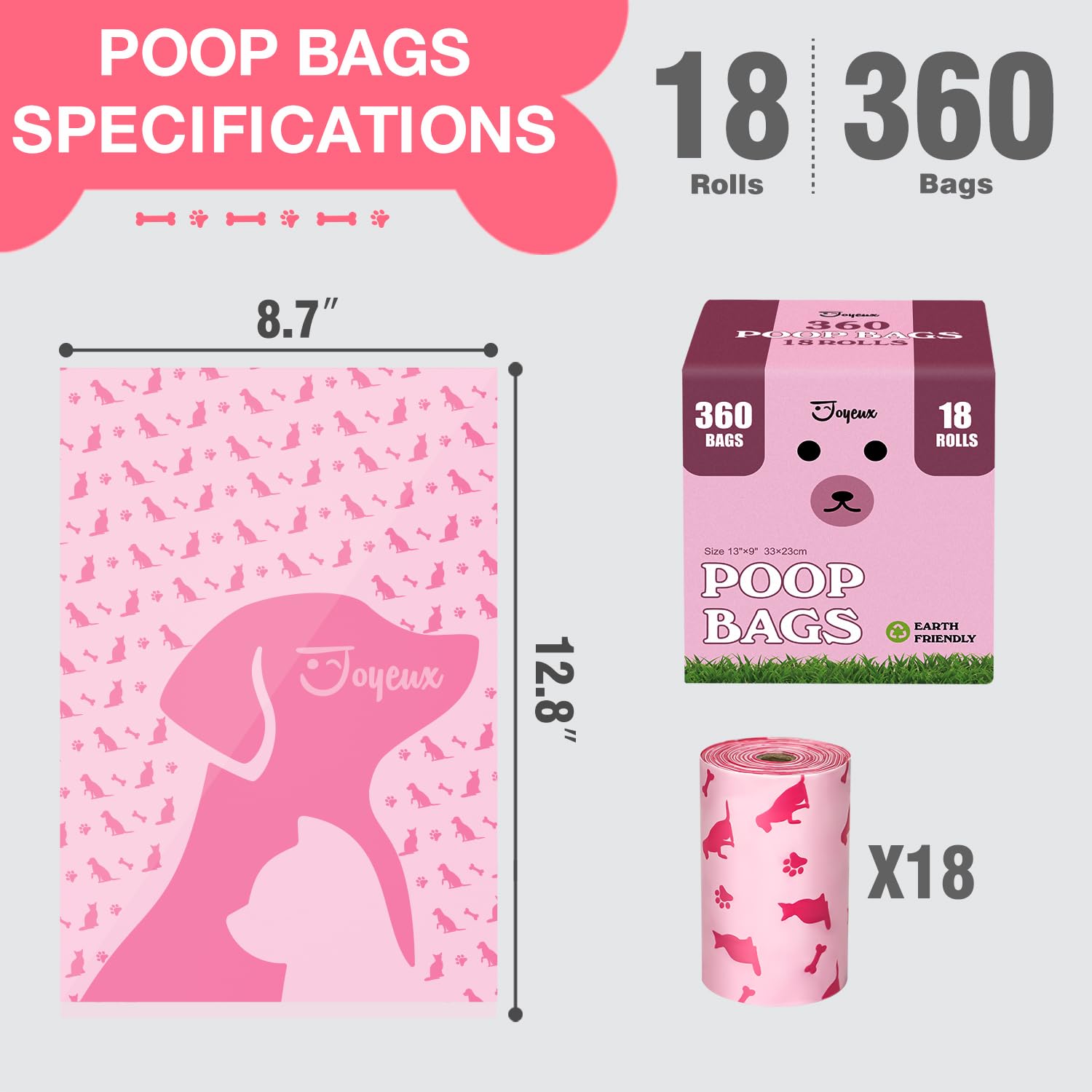360 Count Extra Thick Leak Proof Dog Poop Bags with Dispenser | Unscented Pet Waste Bags for Dogs & Cats | Durable Doggie Poop Bag Holder | Perfect for Walks, Parks & Backyard Cleanup (Pink)