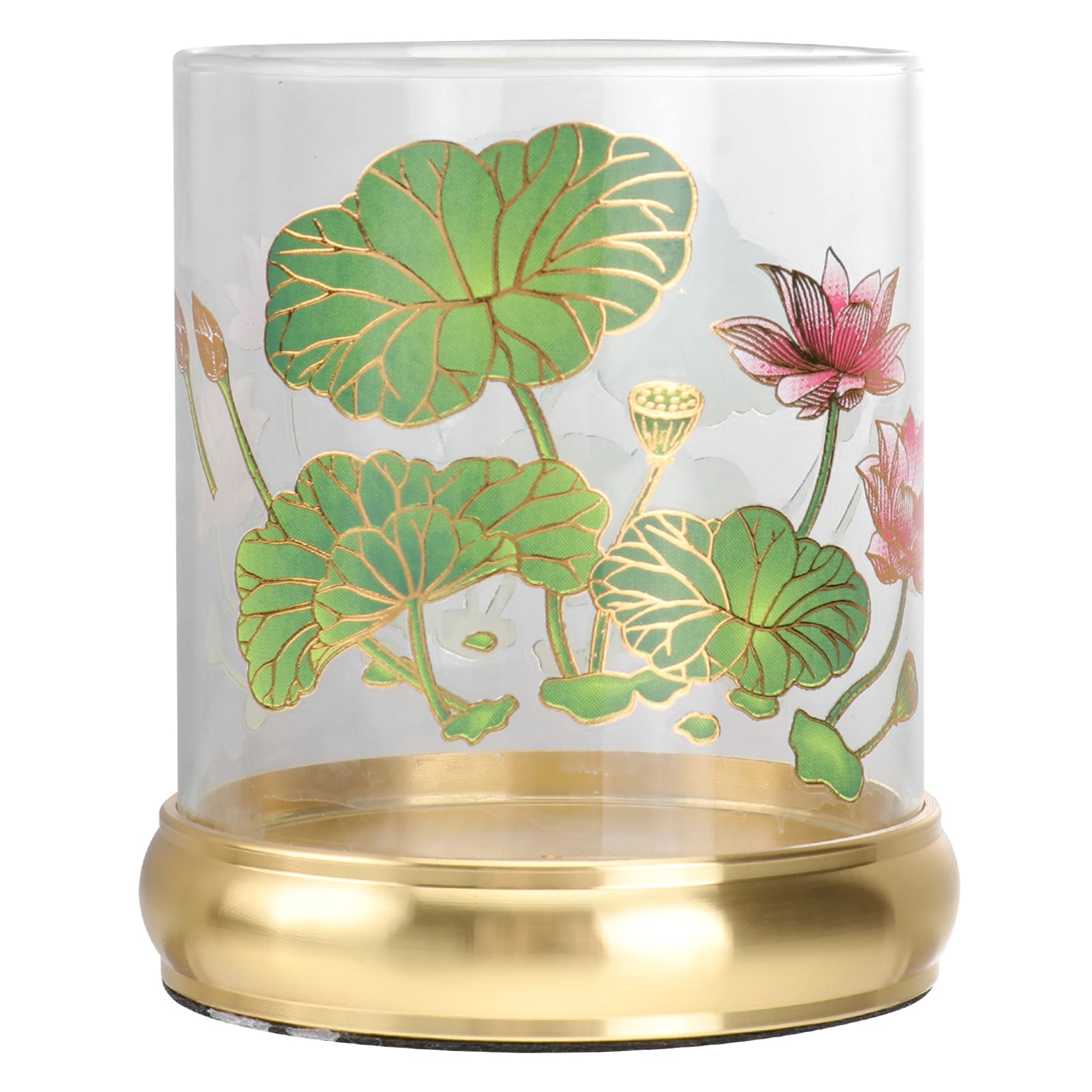 Lotus Ghee Lamp Holder - Tibetan Glass Oil Lamp & Vintage Alloy Candle Holder for Altar, Meditation & Home Decor | Windproof Tealight Candle Stand for Yoga Studio, Buddhist Temple & Spiritual Spaces