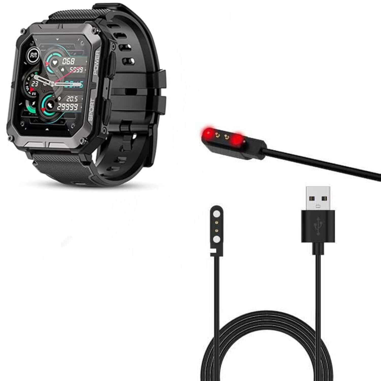 Magnetic USB Charging Cable for PUREROYI C20 Pro & Rgthuhu Tensky C20 Pro Smartwatch - Replacement Charger Compatible with Multiple Smartwatches | Perfect for Home, Office & Travel Use