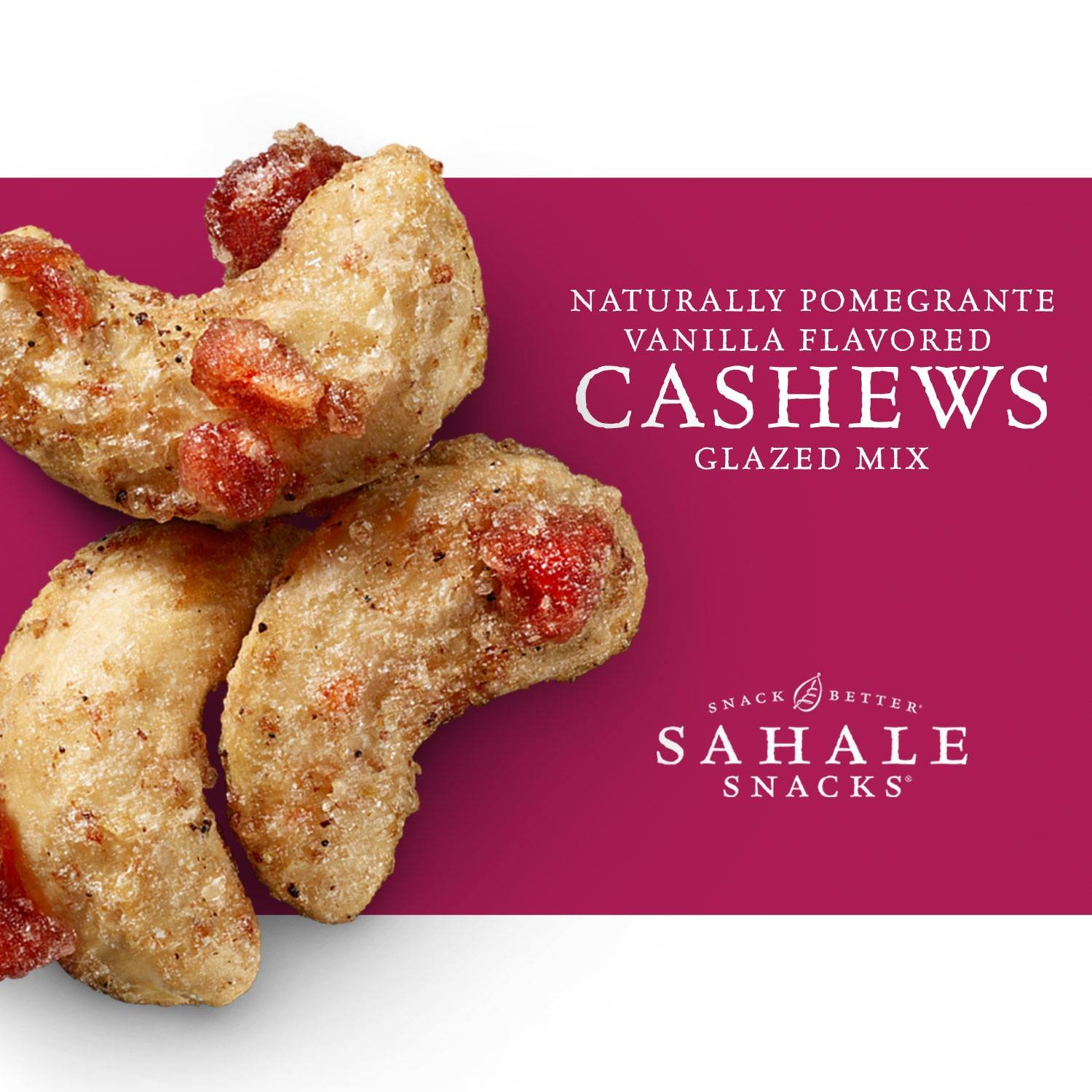 Sahale Snacks Pomegranate Vanilla Cashews, 1.5 oz Bags (18 Packs) - Premium Dry-Roasted Mixed Nuts with Pomegranate Infused Apples & Madagascar Vanilla - Non-GMO, Kosher, Gluten-Free Certified - Healthy Snacks for Office, Travel & Gifts
