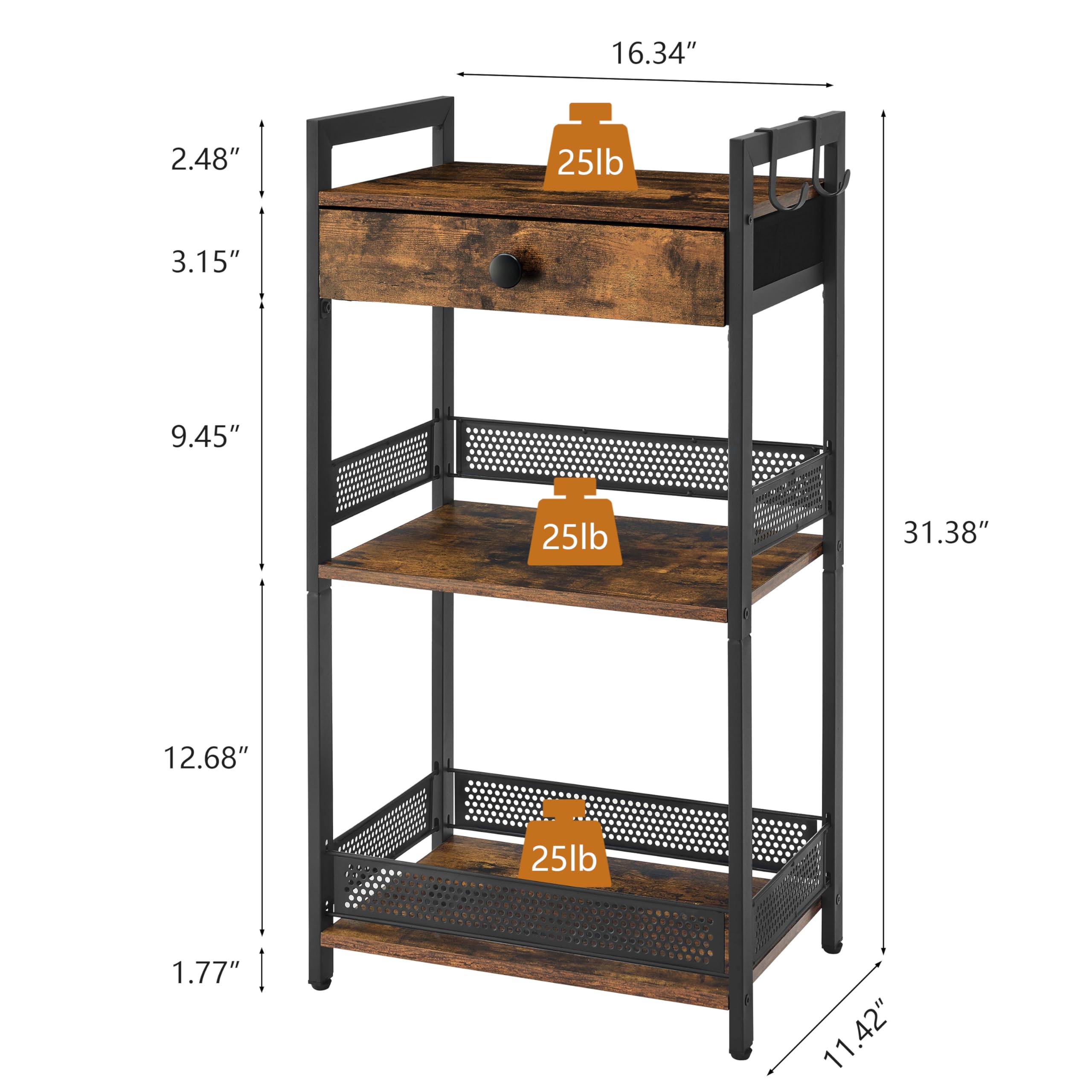 FAVOOSTY 3-Tier Bathroom Ladder Shelf with Drawer - Freestanding Towel Rack, Storage Organizer for Bath Essentials, Books & Decor - Rustic Brown Wooden Shelf for Bathroom, Living Room & Balcony | Perfect for Small Space Organization & Home Decor