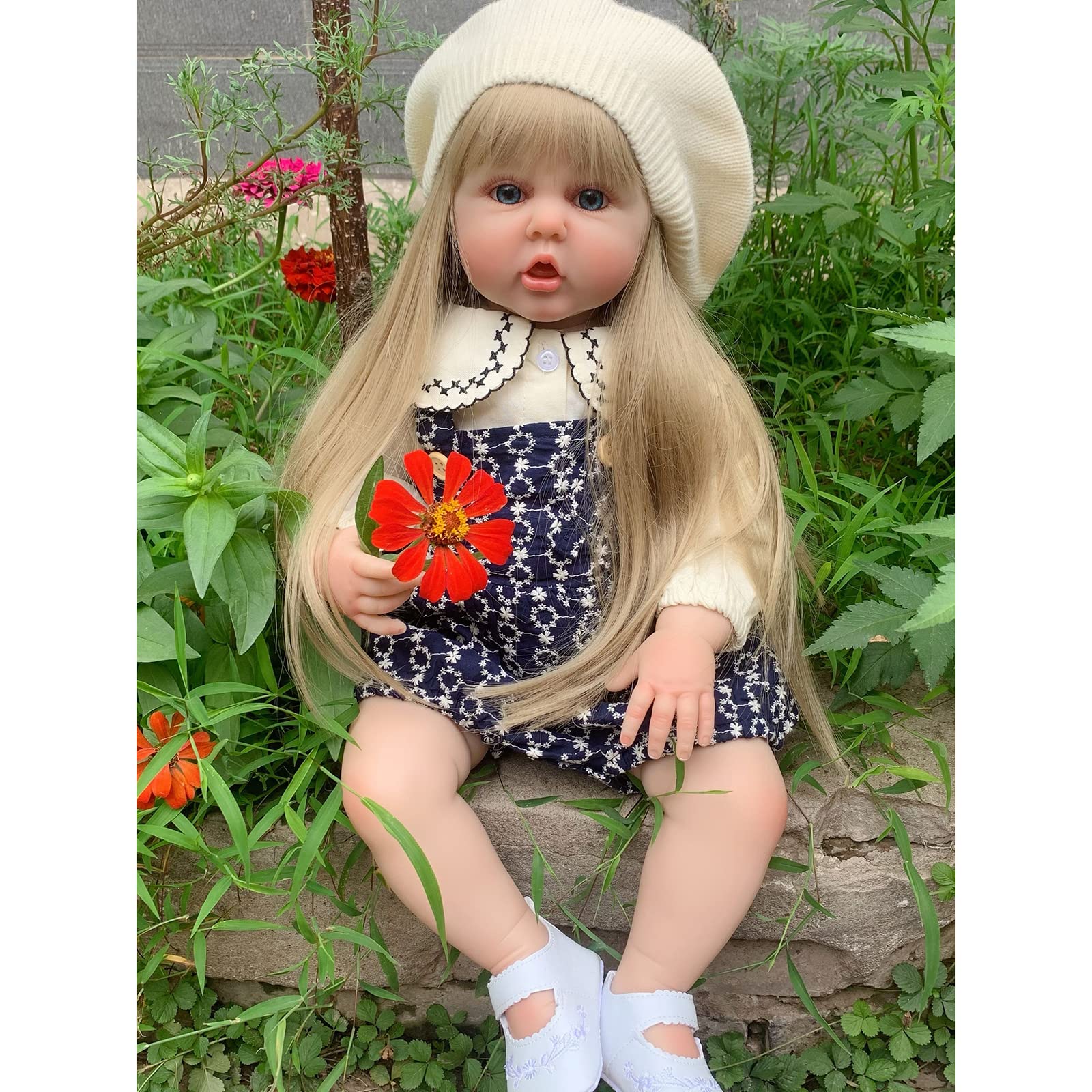 Lifelike 60cm Silicone Reborn Baby Doll - Realistic Toddler Girl Toy with Blonde Hair & Cloth Body, Princess Dress Up for Birthday Gift | Perfect for Collectors, Photography Props & Therapy Companions