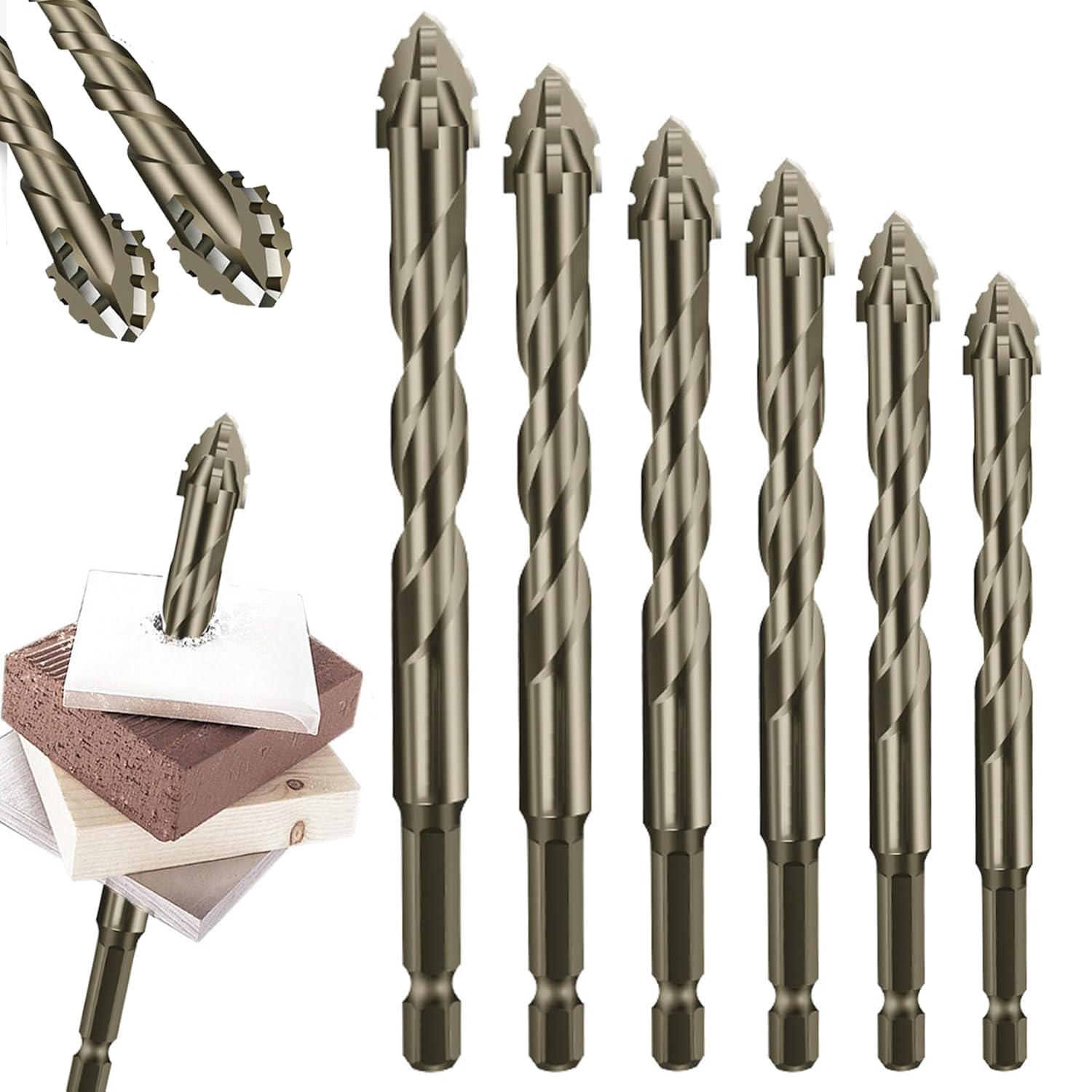 High Hardness Four-Flute Sawtooth Eccentric Drill Bit Set (4/5/6/8/10/12mm) - Multi-Function Serrated Edge Drill for Wood, Metal & Plastic - Perfect for DIY, Carpentry & Professional Construction Projects