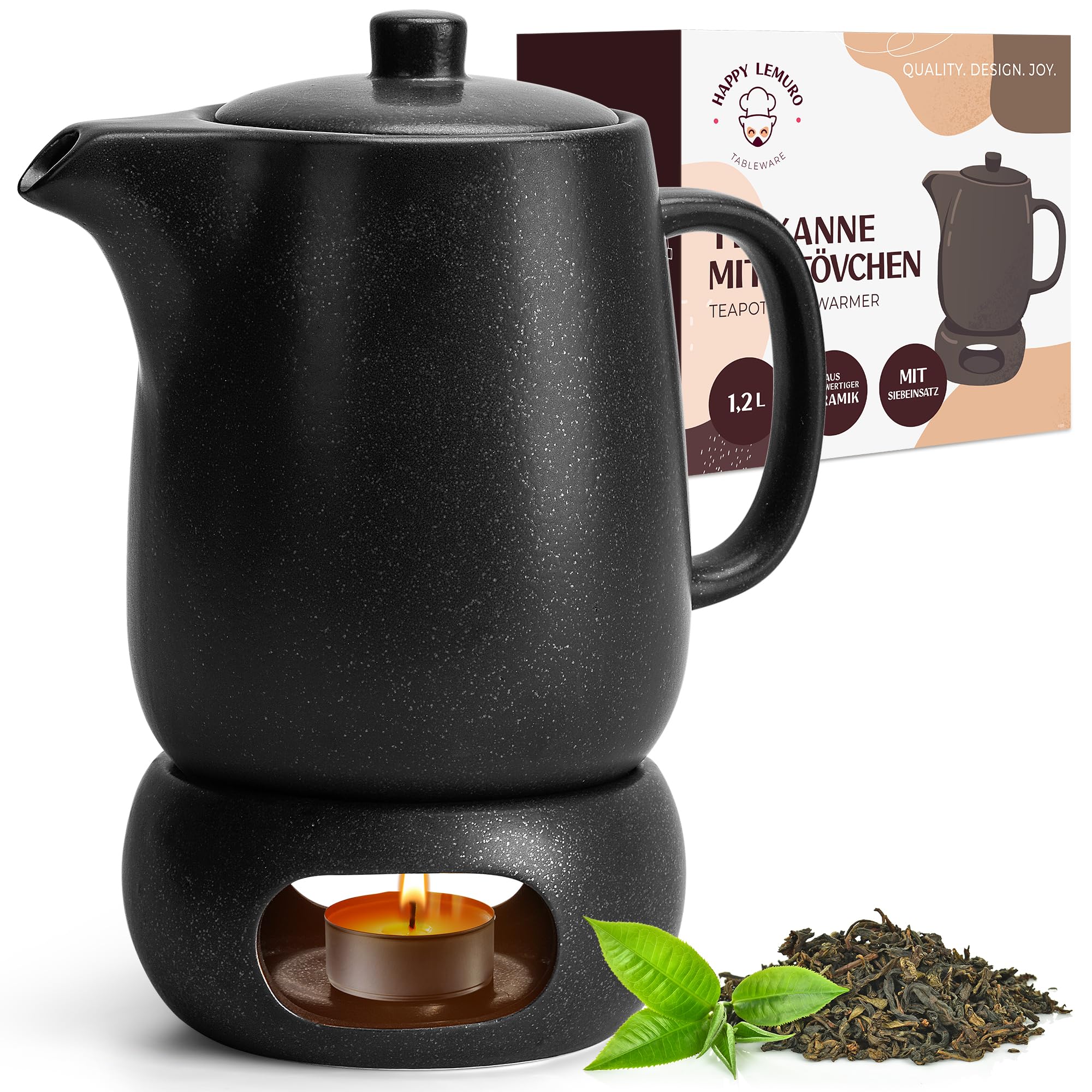 Premium 40 oz Ceramic Teapot with Warmer Set & Built-in Strainer - Large Loose Leaf Tea Infuser - Elegant Clay Teapot for Home, Office & Tea Ceremonies - Perfect Gift for Tea Lovers