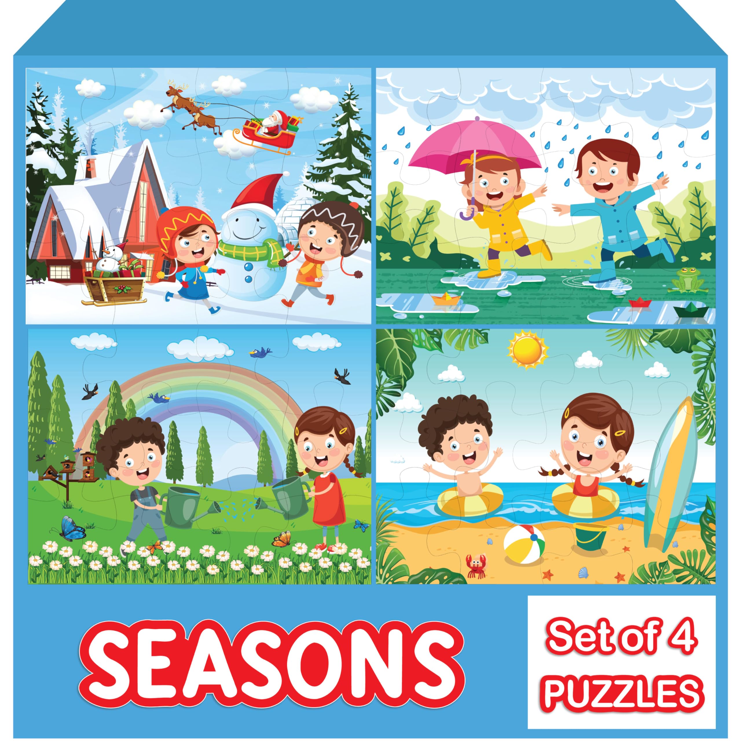 WONDRBOX 12-Piece Seasonal Jigsaw Puzzles for Kids Ages 3-7 | 4 Educational Puzzles in a Box | Learning Toys & Birthday Gifts for Boys & Girls | Perfect for Classroom, Party Favors & Family Game Night