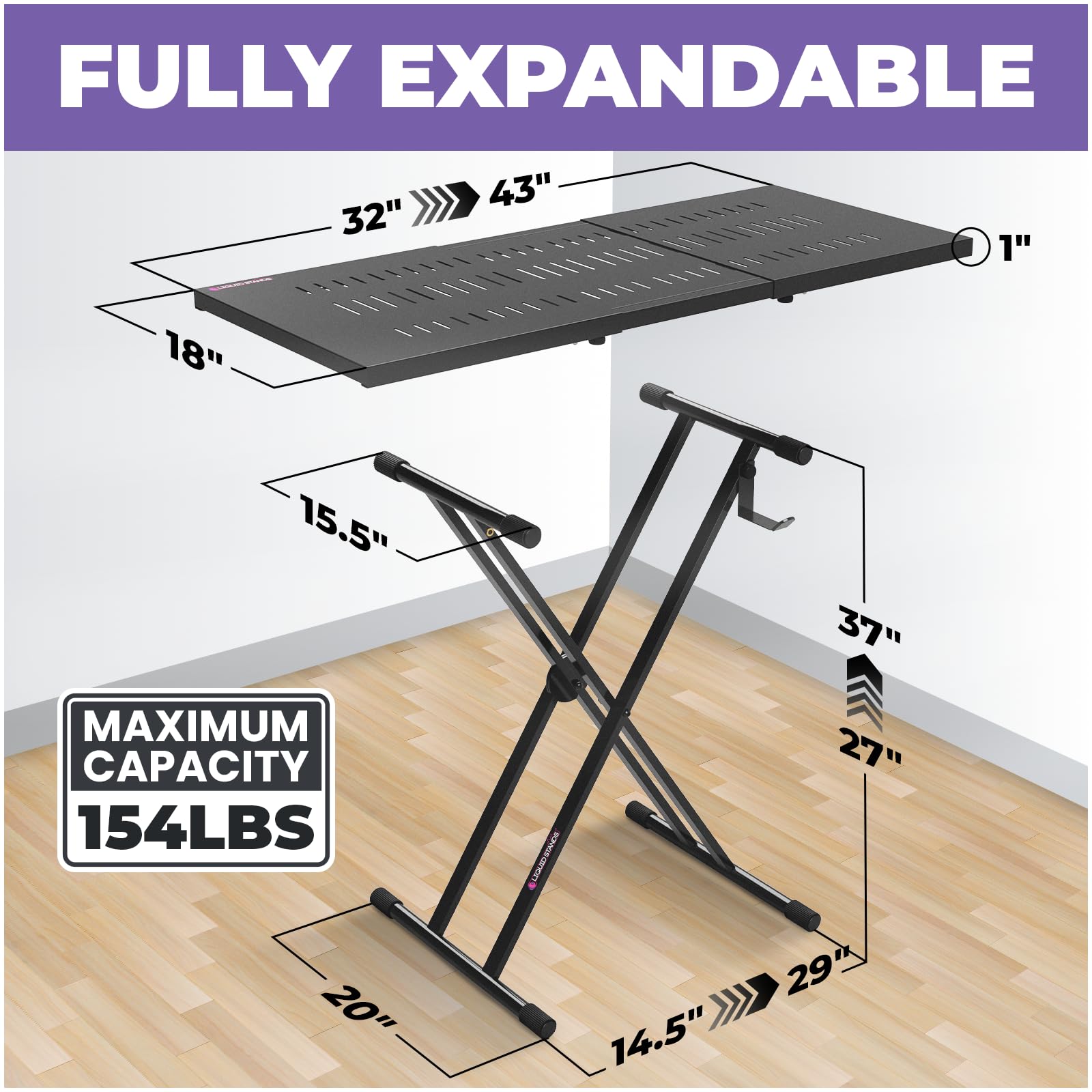 Expandable DJ Table Stand - Portable Audio Mixer & Laptop Stand for DJ Controllers, MIDI Keyboards & Synthesizers | X-Style DJ Booth & Tabletop Desk for Live Performances & Studio Sessions