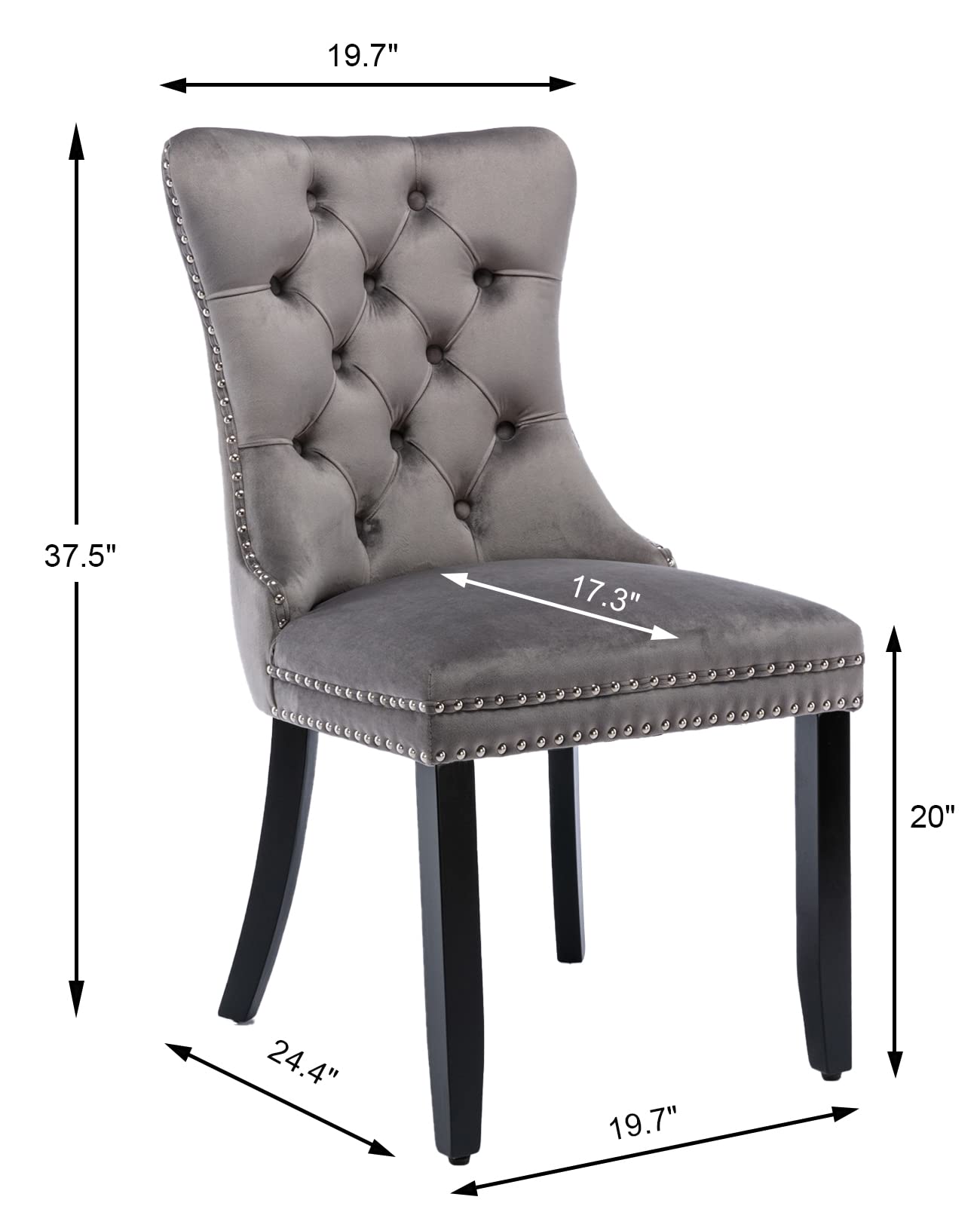 4 Grey Velvet Dining Chairs Set - Upholstered Modern Kitchen Chairs with Tufted Wingback Design, Ring Pull Trim & Solid Wood Legs for Dining Room, Living Room, Kitchen - Perfect for Home Decor, Restaurant & Office Use