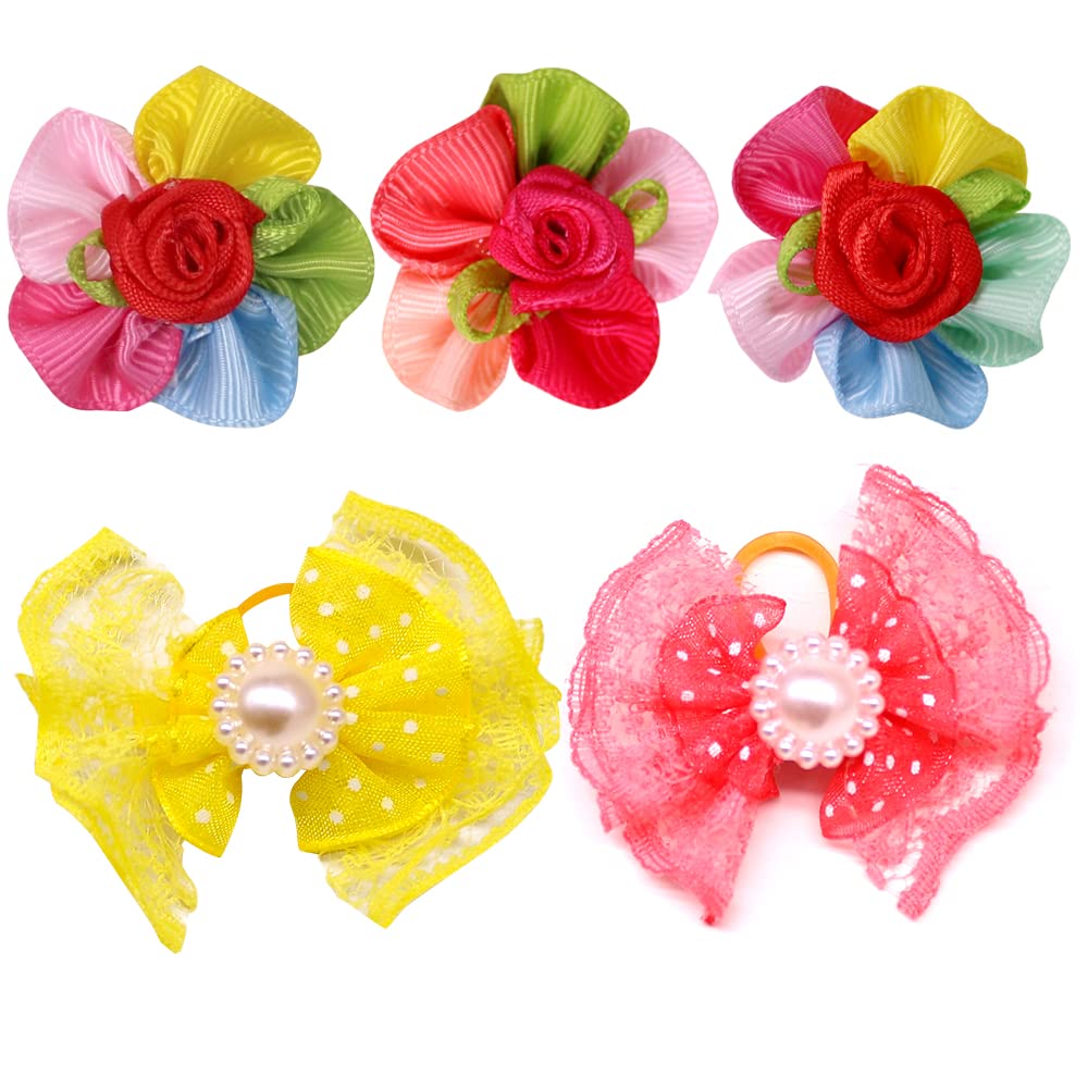 60pcs Dog Hair Bows - High Tenacity Rubber Band Puppy Grooming Accessories - 30 Beautiful Short Bows for Small Dogs - Perfect for Pet Grooming, Photo Shoots & Special Occasions