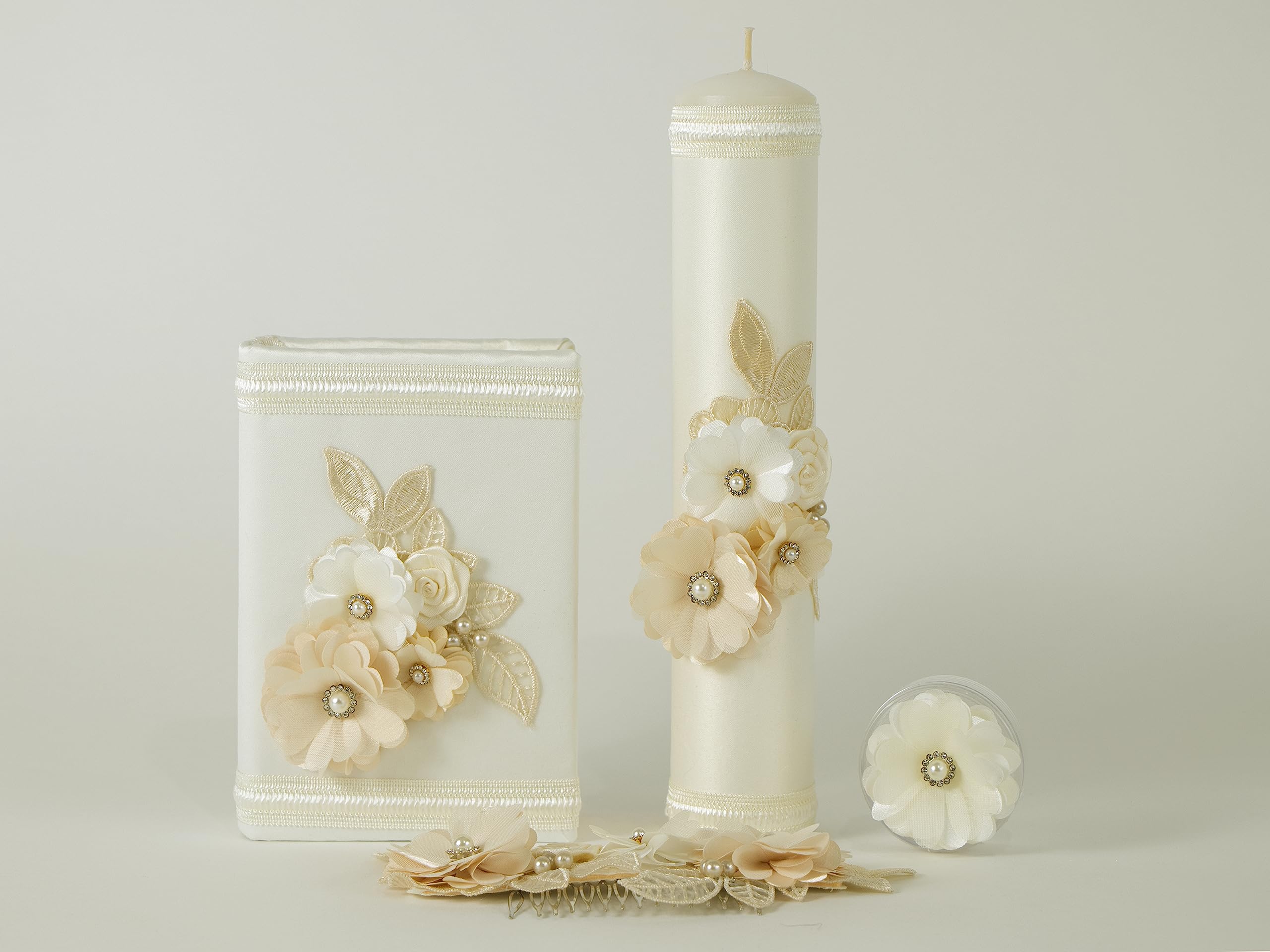 PALOMA RUBIO First Communion Candle - Mexican Comb Ivory Nude Set for Religious Ceremonies & Baptisms