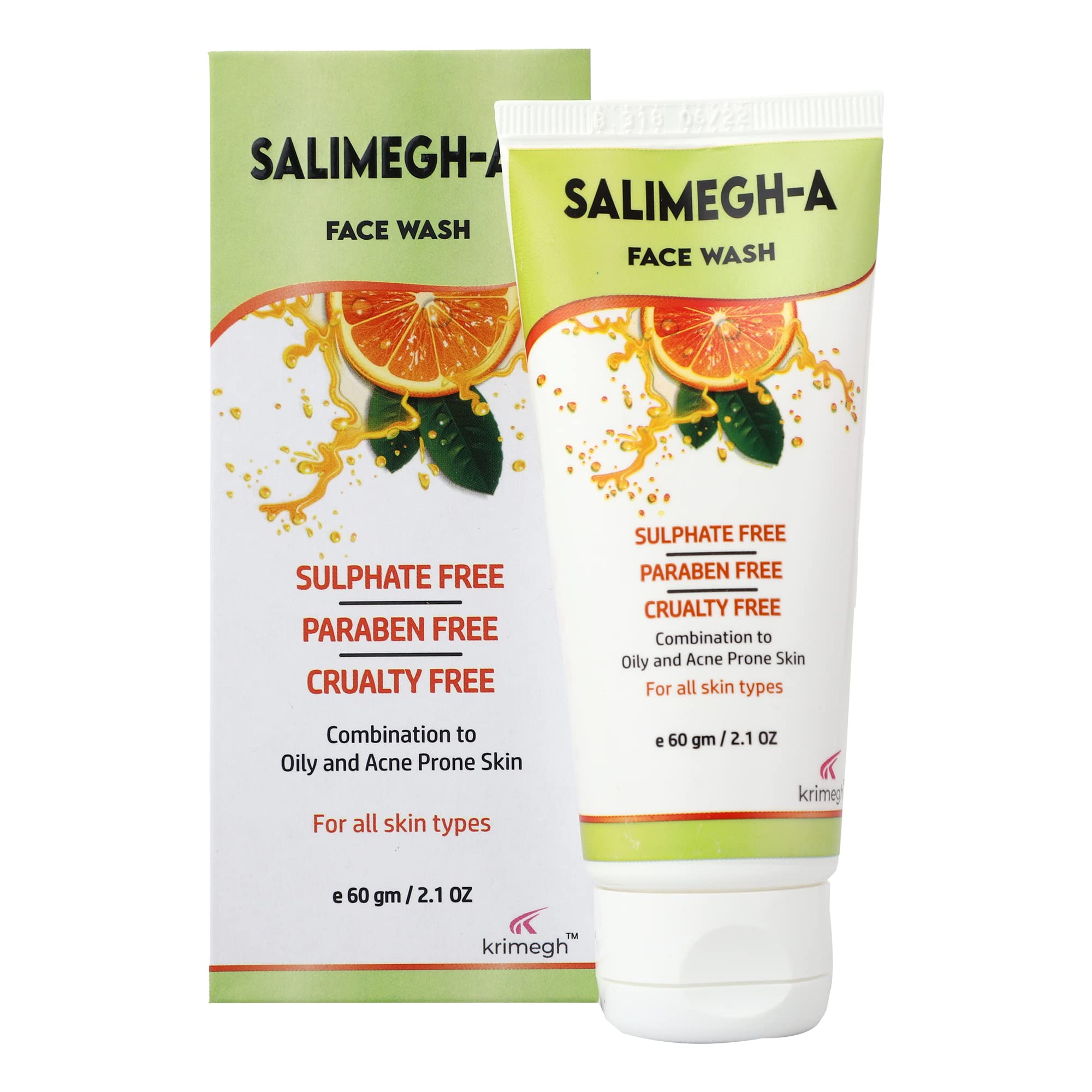 Salimegh Face Wash with Orange Extract & 2% Glycolic Acid for Combination to Oily & Acne-Prone Skin - 60gm | Gentle Daily Cleanser for Clear, Glowing Skin | Perfect for Morning & Night Skincare Routine