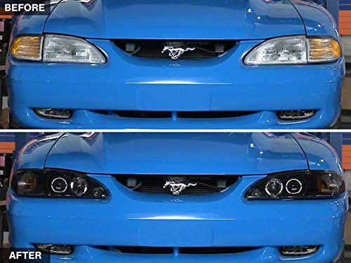 Raxiom LED Halo Projector Headlights for 94-98 Mustang - Black Housing & Smoked Lens - High-Performance Lighting Upgrade for Night Driving & Car Customization