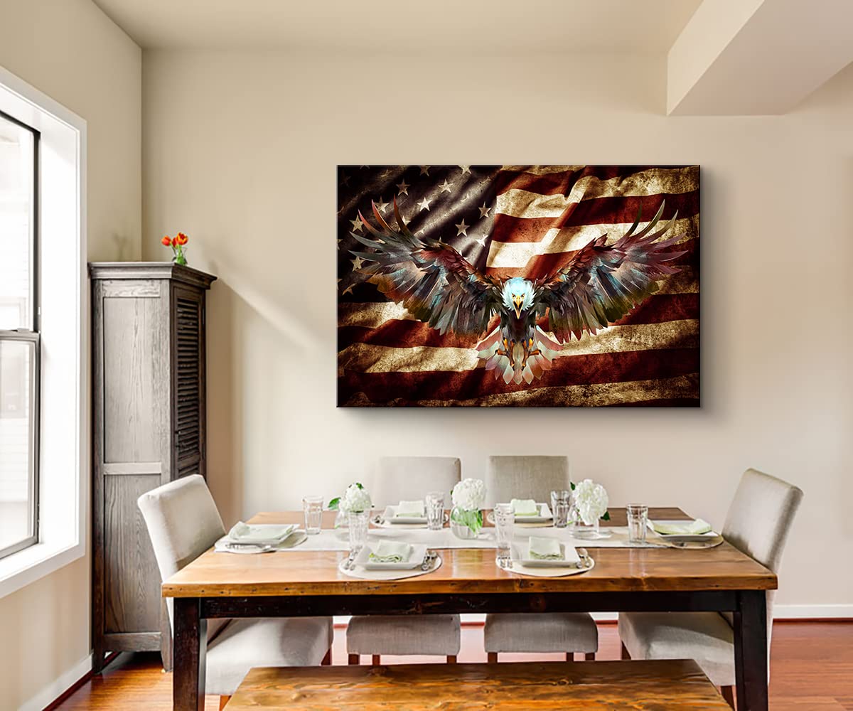 American Flag Wooden Wall Art - Patriotic Home Decor with Eagle Design, Military & Army Themed, Perfect for Bedroom, Living Room & Office (28''H x 40''W) | Rustic Wood Wall Hanging for USA Pride & Veterans