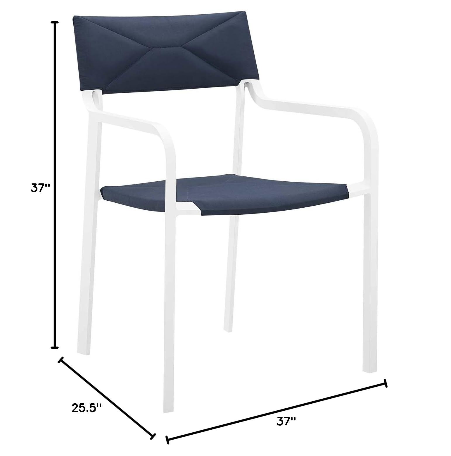 Modway EEI-3573-WHI-NAV Raleigh Outdoor Patio Aluminum Stackable Dining Armchair - Fully Assembled White Navy Chair for Garden, Poolside & Restaurant Seating