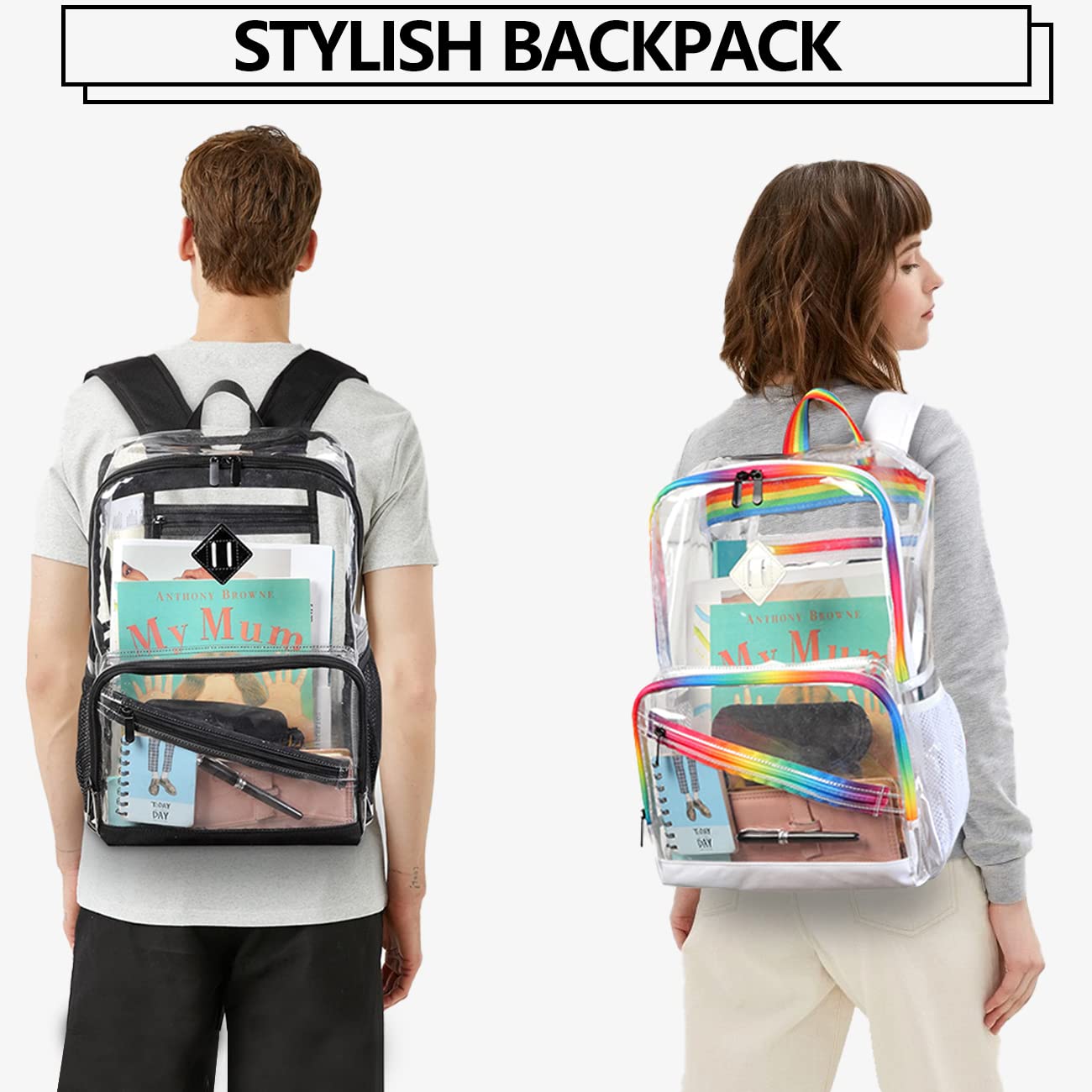 Kasqo 15.6 Inch Clear Backpack - Heavy Duty PVC Transparent School Backpack for College, Work & Travel | Stadium Approved See Through Backpack | Perfect for Sports Events, Airport Security & Daily Commute