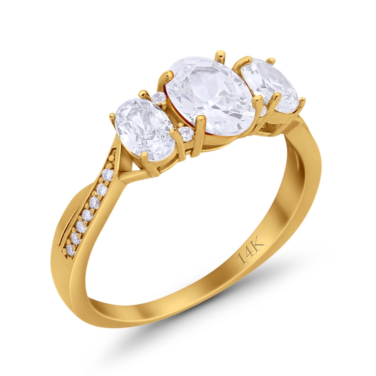 14K Gold Oval Three Stone Cubic Zirconia Engagement Ring for Women - Elegant Promise Wedding Band, Anniversary Gift for Her, Perfect for Proposals & Special Occasions