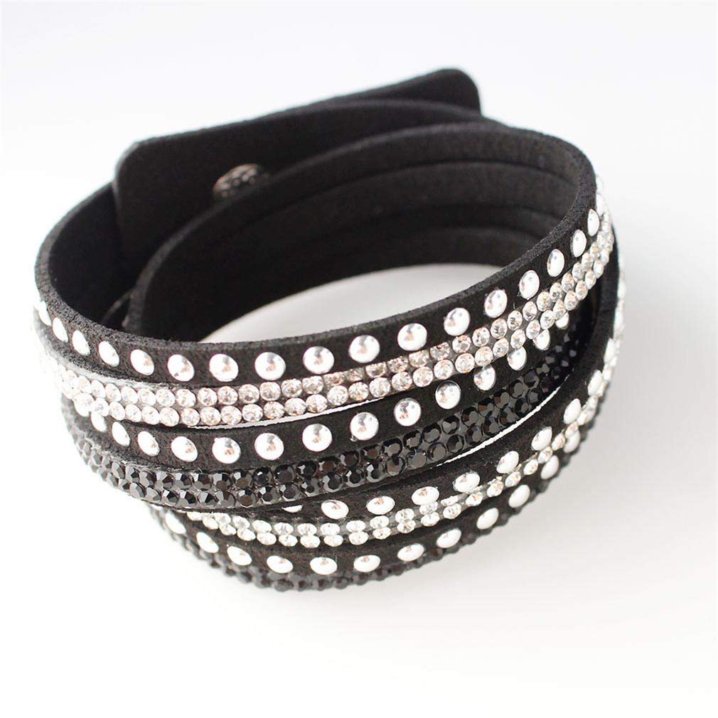 YAZILIND Leather Wrap Bracelets for Women - Rhinestone & Multicolor Bead Cuff Bangle, Layered Charm Bracelet Jewelry | Perfect for Boho Fashion, Party Accessories & Everyday Wear
