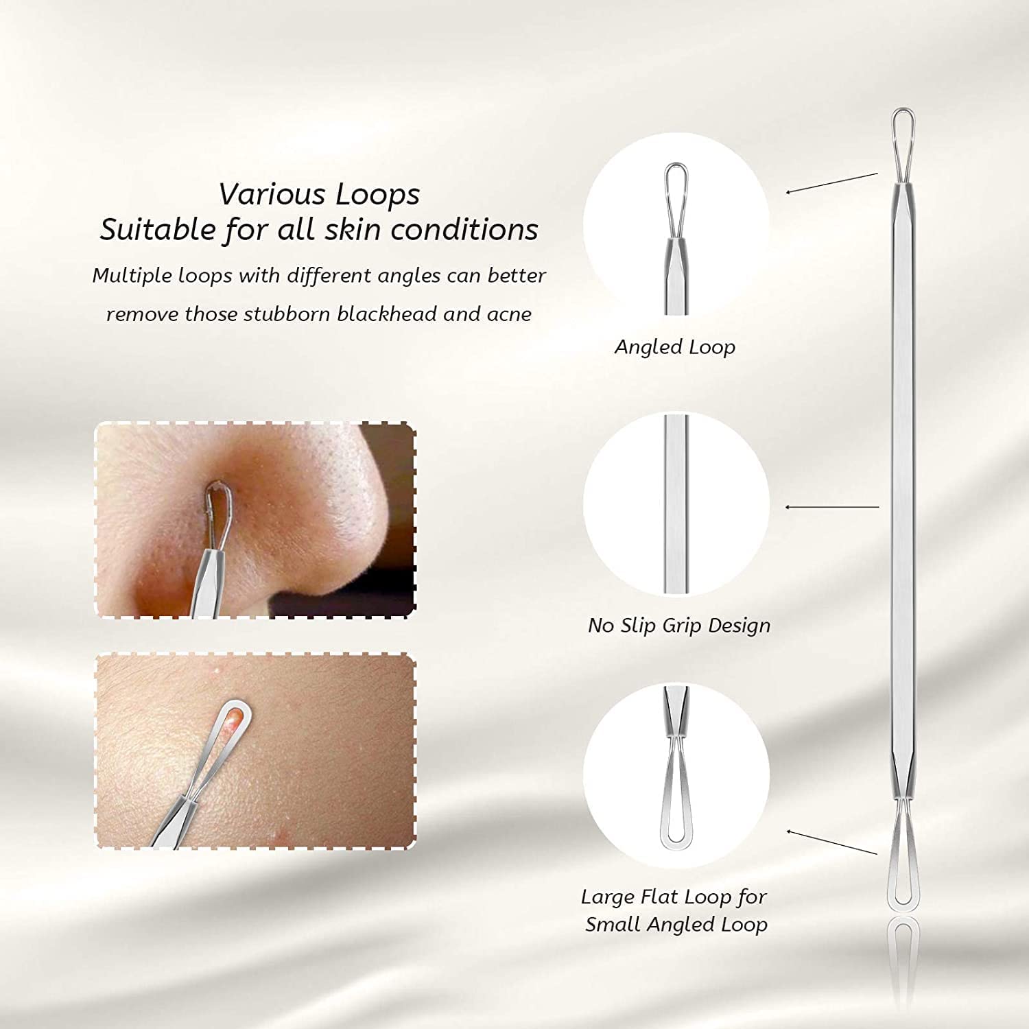 Eltihr 5-Piece Blackhead Remover Kit - Acne Pimple Popper Tool, Comedone Extractor for Face & Nose - Blemish Whitehead Removal for Men & Women - Premium Leather Metal Case - Perfect for Home Spa & Skincare Routine