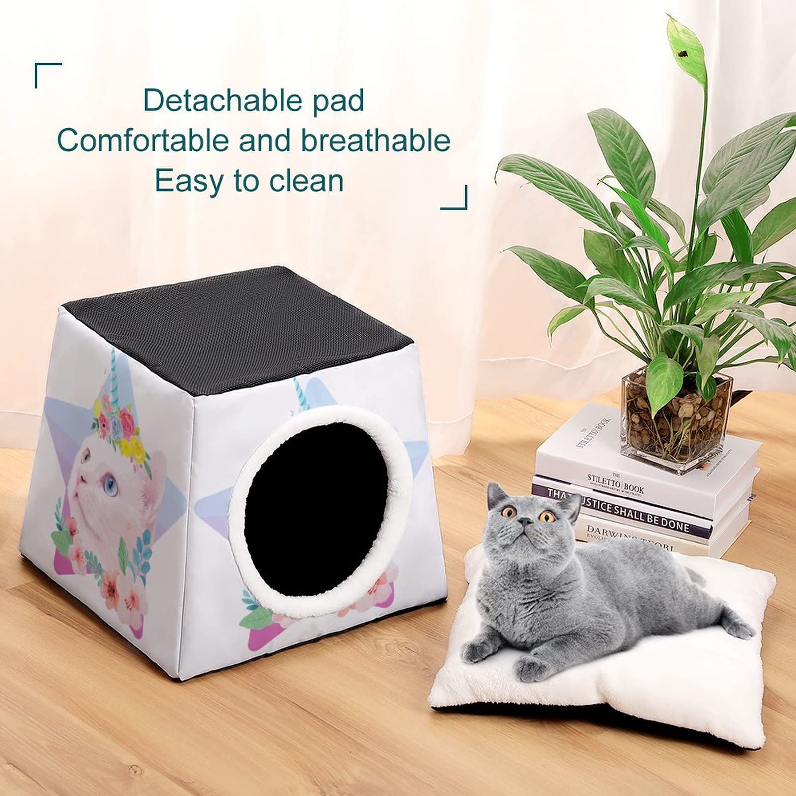 Personalized Cat Houses & Habitats - Printed Cat Cube, Cat Condo, Indoor Pet Bed & Sofa Cave for Cats - Unicorn & Flower Designs | Cozy Sleeping Spot, Play Area & Home Decor for Kittens